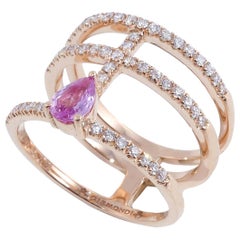 18 Karat Rose Gold 0.38 Carat Pink Sapphires 0.46 Carat White Diamonds Ring