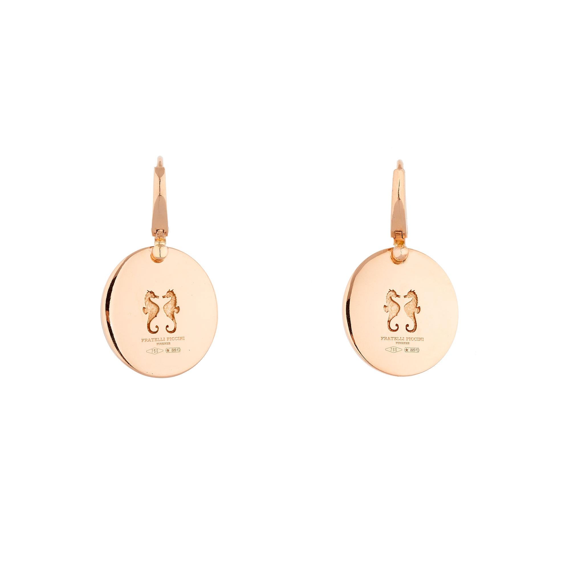 Taille cabochon Boucles d'oreilles pendantes en or rose 18kt 11.82ct, Brilliante 0.60ct, Agate 5.50, fait main en vente