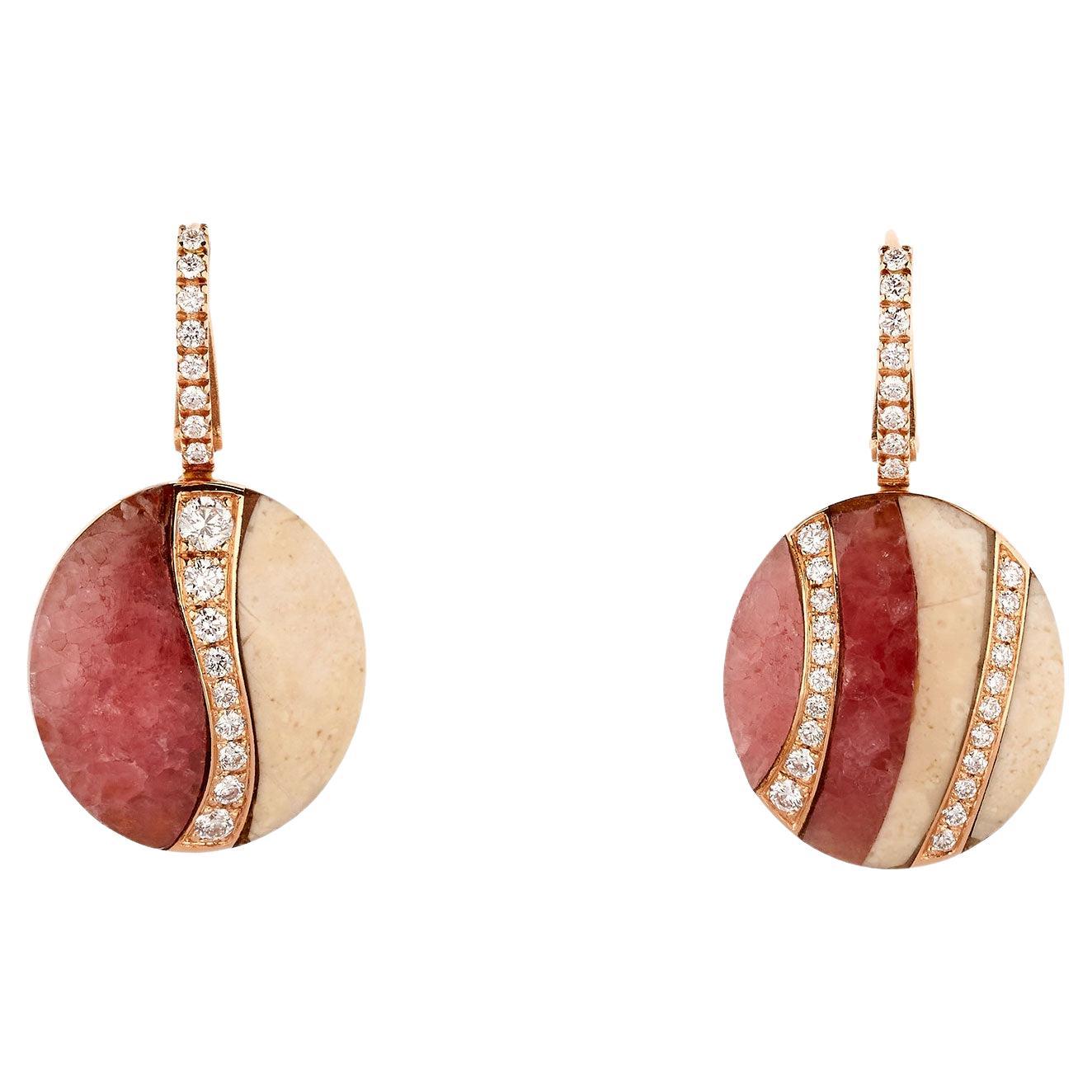 18kt rose gold 11.82ct drop earrings, Brilliant 0.60ct, Agate 5.50, handmade For Sale