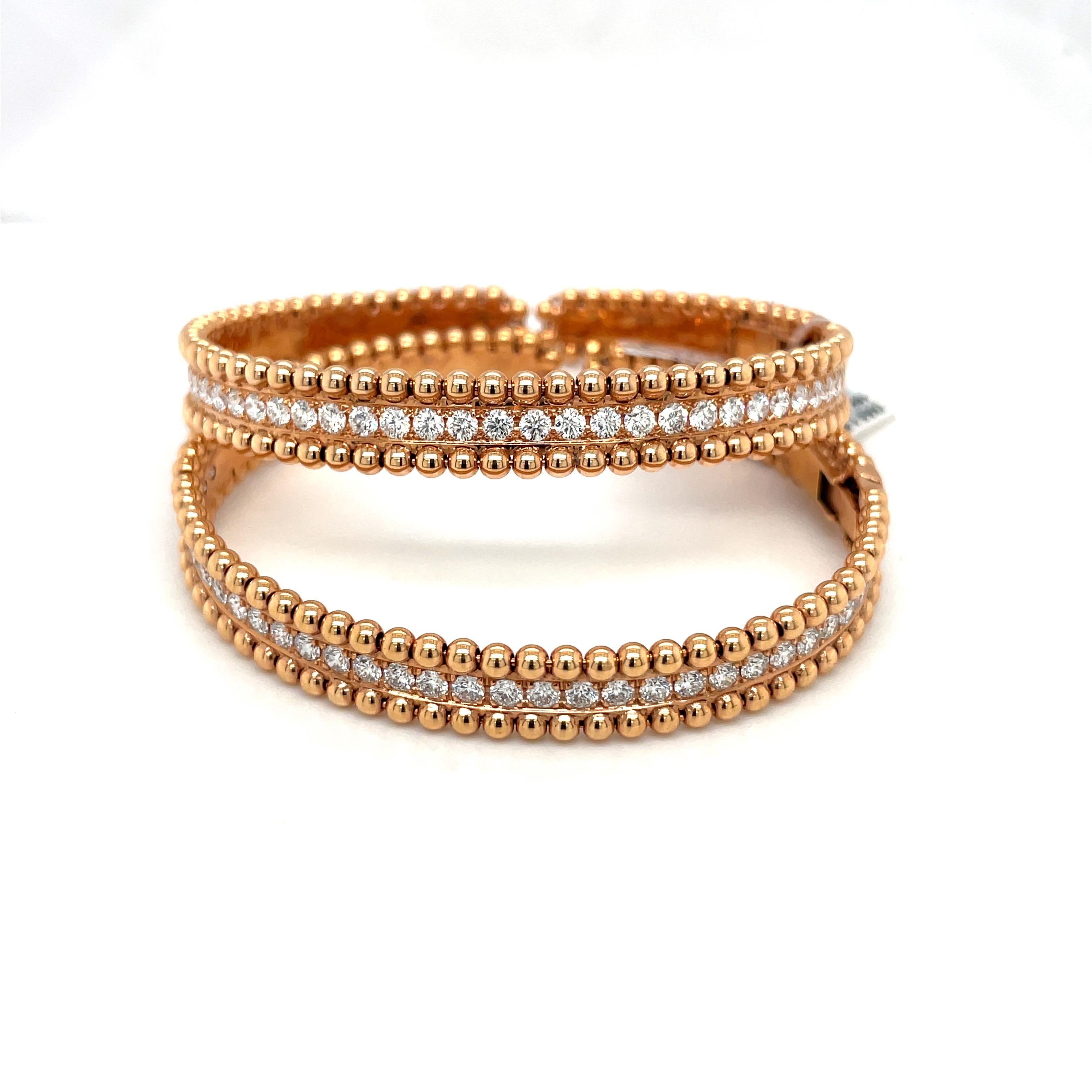 18KT Rose Gold 1.85Ct Diamond Bracelet with Beaded Edge For Sale at 1stDibs