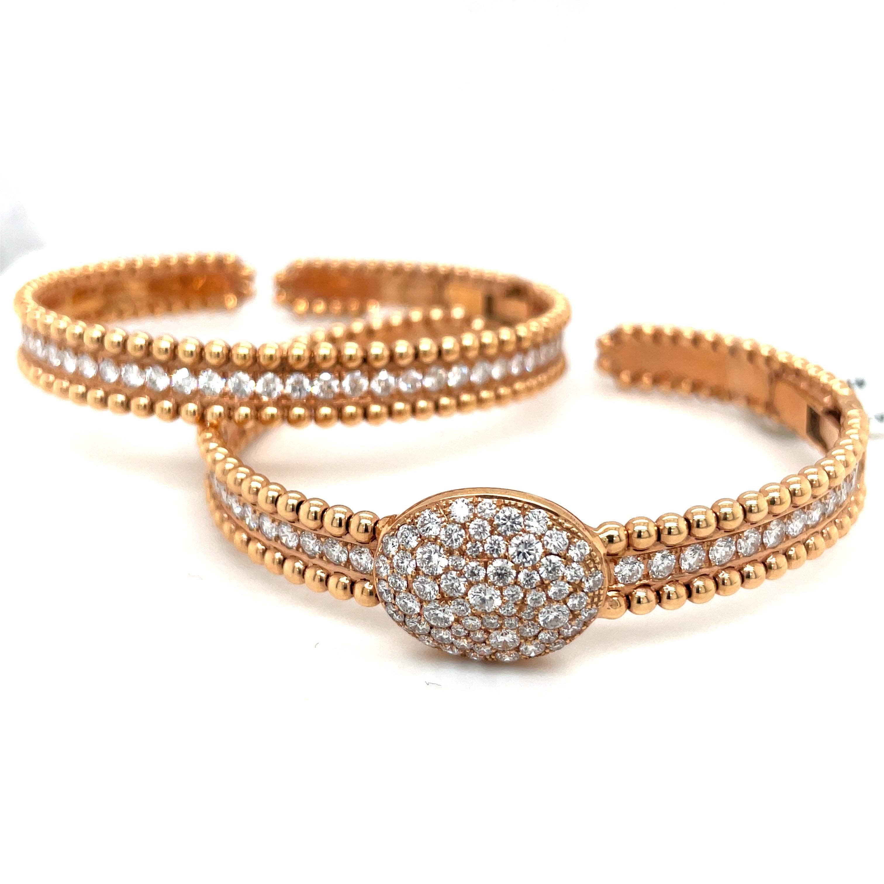 18KT Rose Gold 1.85Ct Diamond Bracelet with Beaded Edge In New Condition For Sale In New York, NY