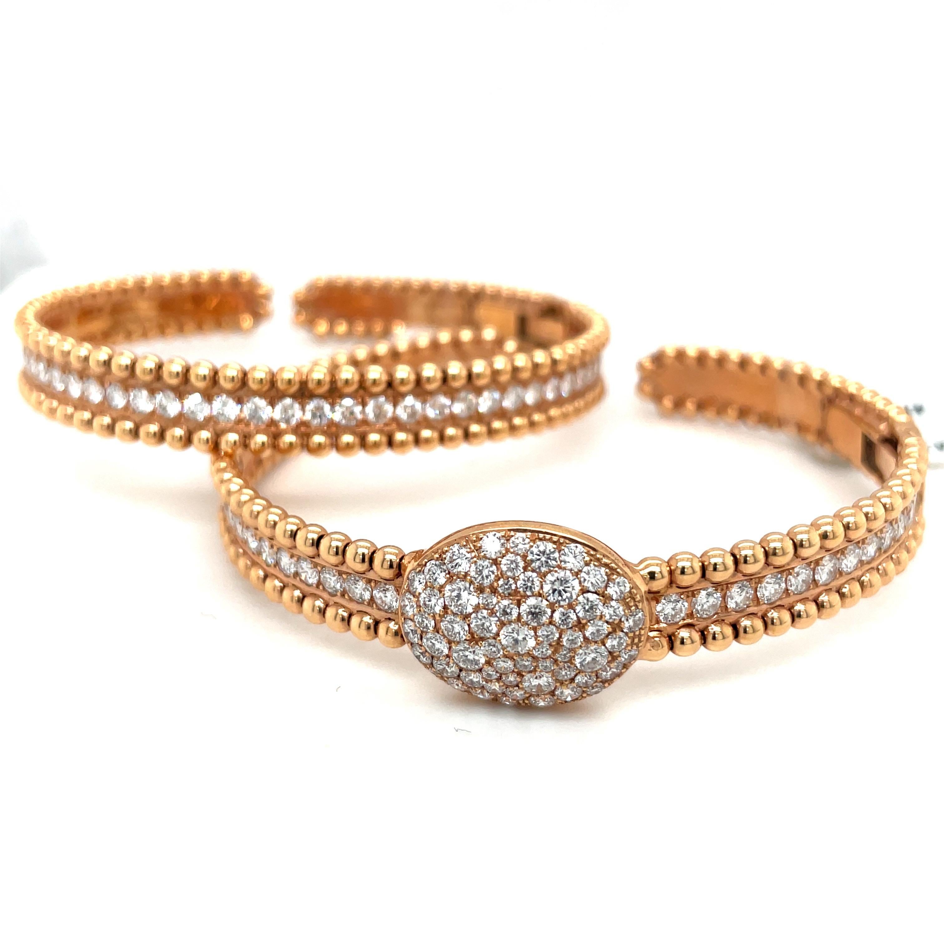 Contemporary 18KT Rose Gold 1.85Ct Diamond Bracelet with Beaded Edge
