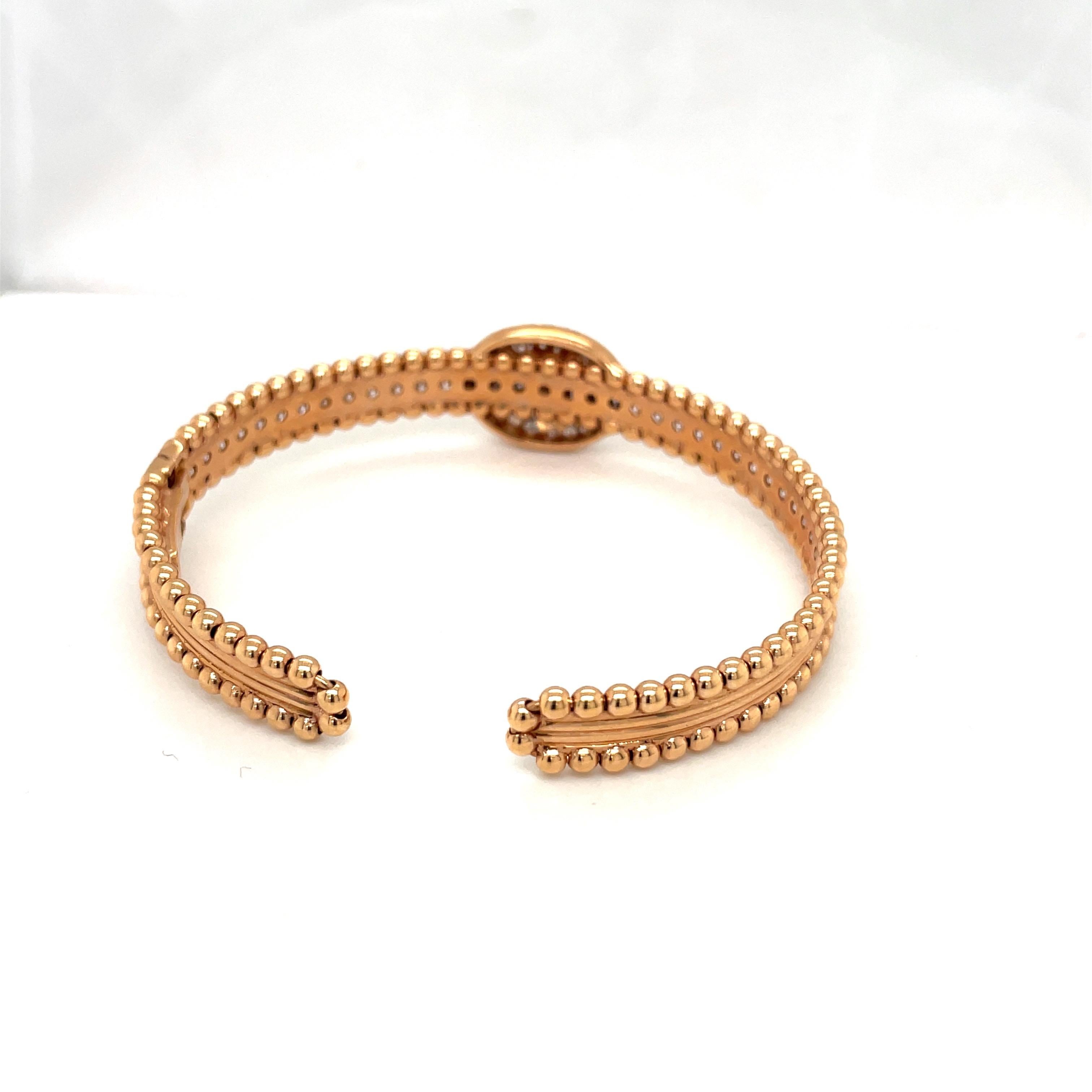 18KT Rose Gold 3.03 Ct Diamond Beaded Bracelet with Oval Diamond Center In New Condition For Sale In New York, NY