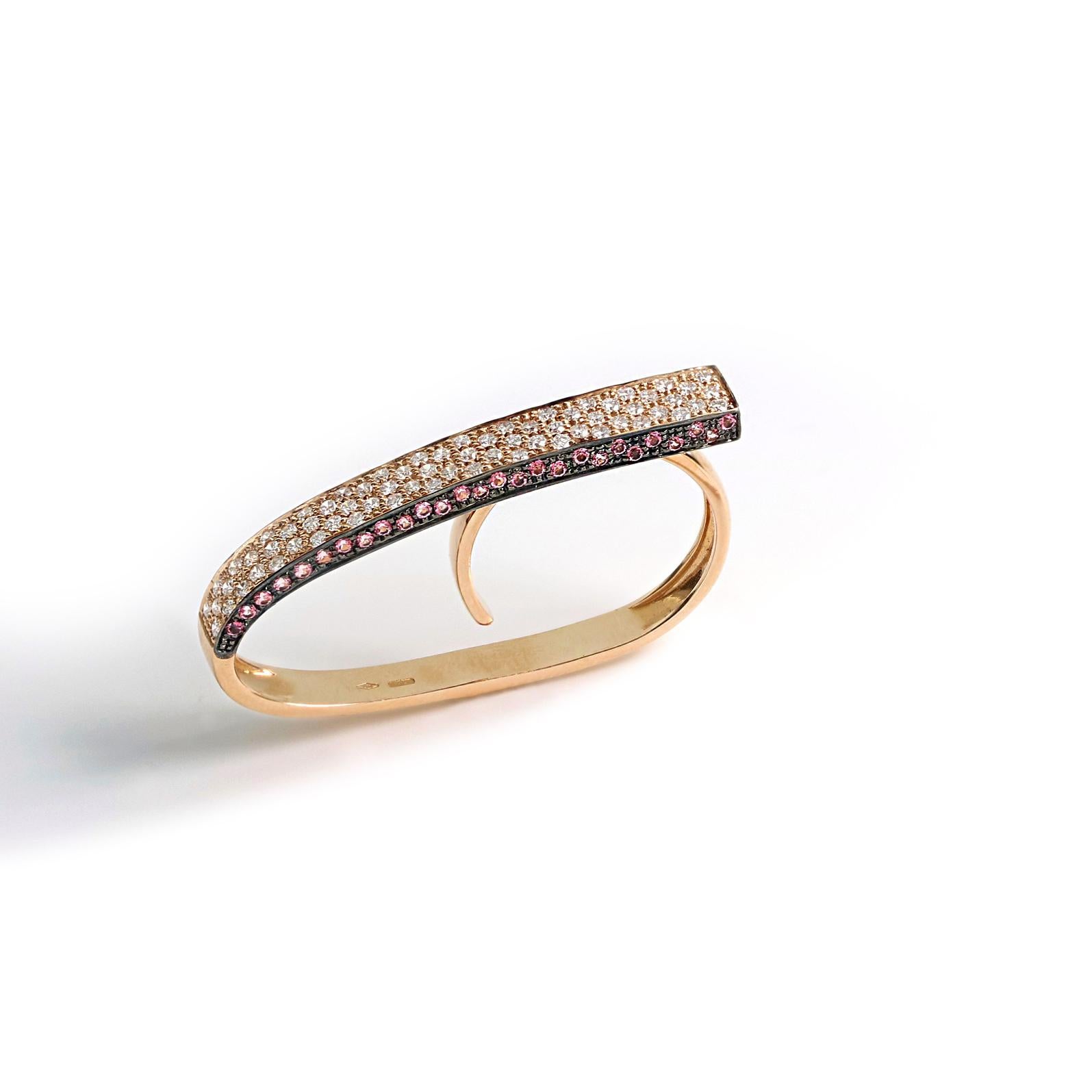 For Sale:  18kt Rose Gold 3Chic Double Finger Big Ring with Diamonds and Topazes 3