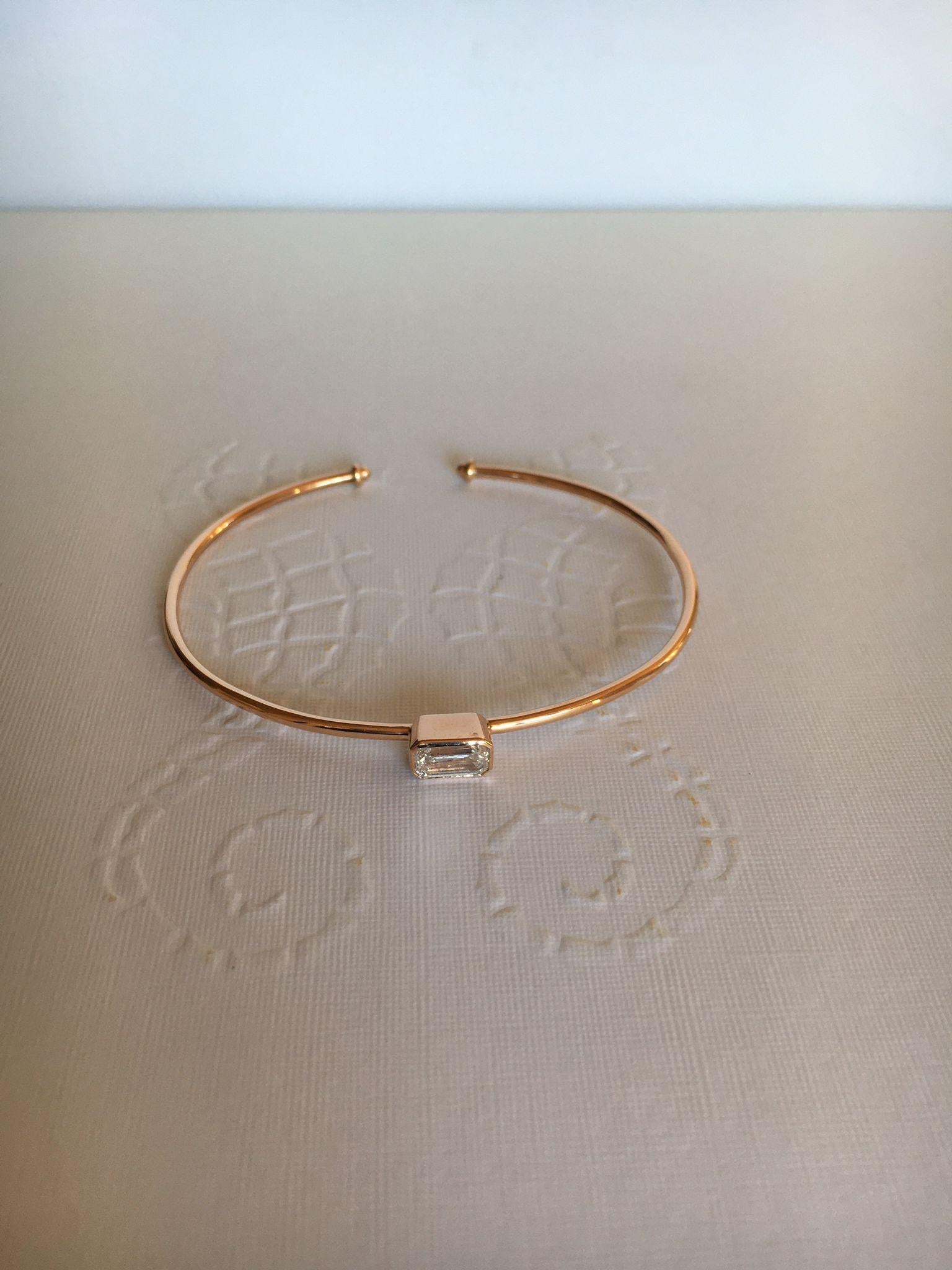 18kt rose gold 4.30ct, cuff bracelet, Diamonds 1.53ct, emerald cut In New Condition For Sale In Firenze, FI