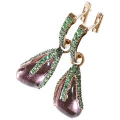 18kt Rose Gold AAA+ Amethyst Tsavorith Dangle Chandelier Earrings fancy Special