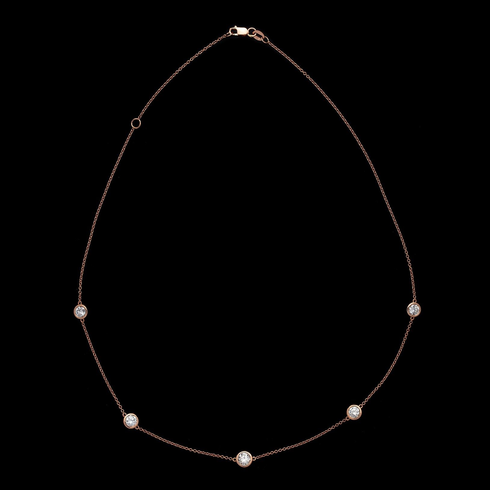 18 Karat Rose Gold Adjustable Diamonds by the Yard Necklace In New Condition In San Francisco, CA