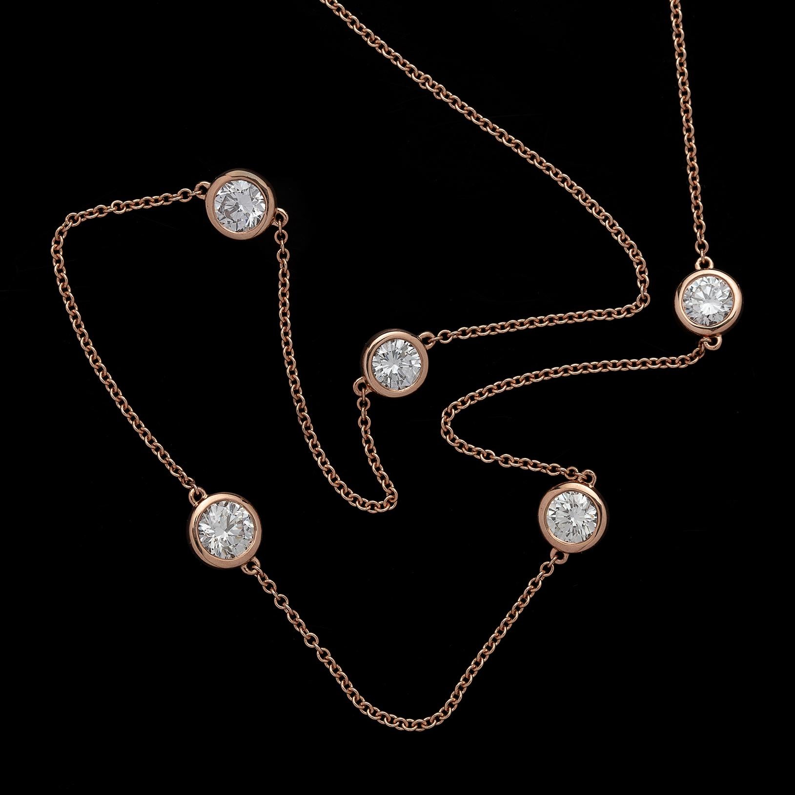 18kt Rose Gold Adjustable Diamonds By The Yard Necklace In New Condition For Sale In San Francisco, CA