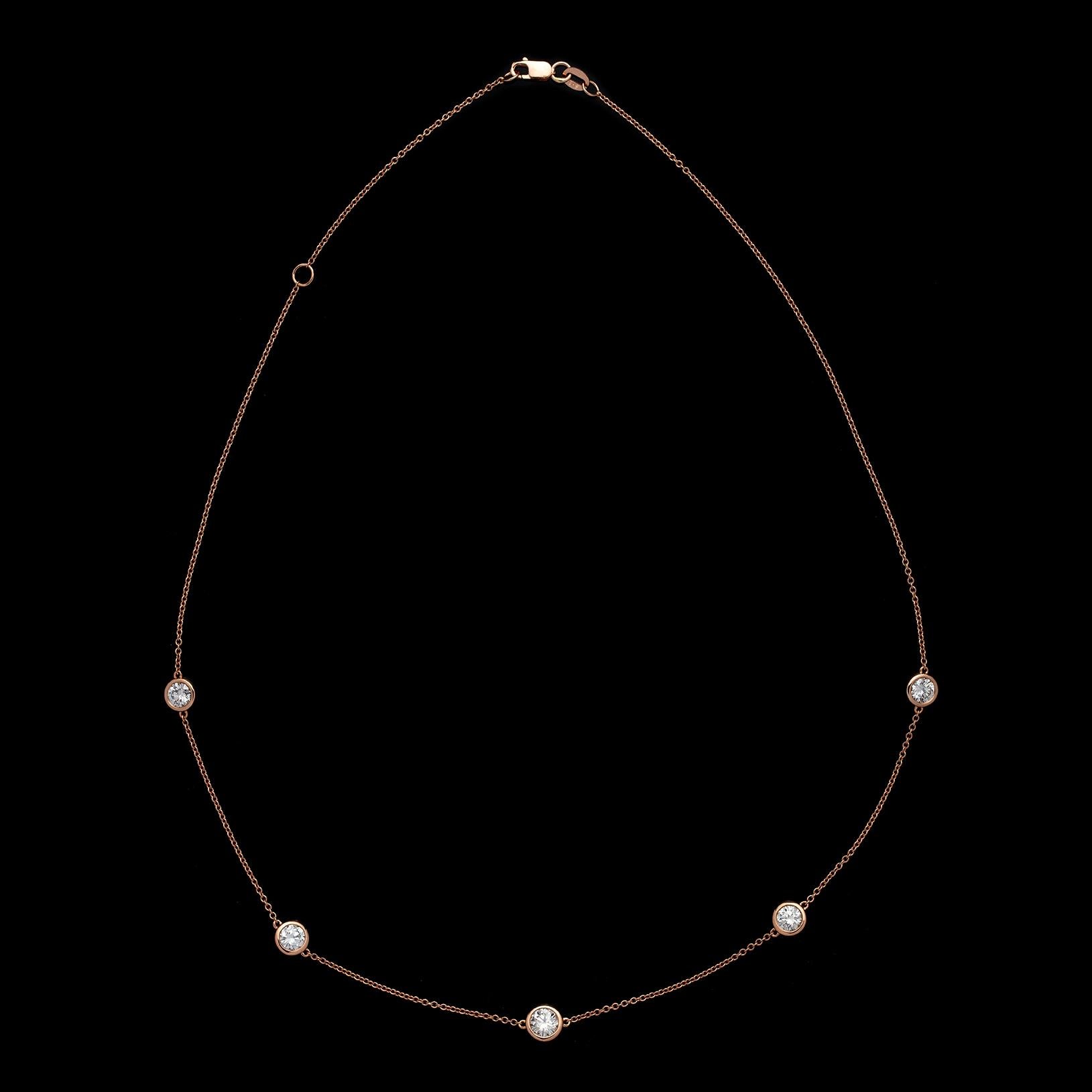 Women's 18kt Rose Gold Adjustable Diamonds By The Yard Necklace For Sale