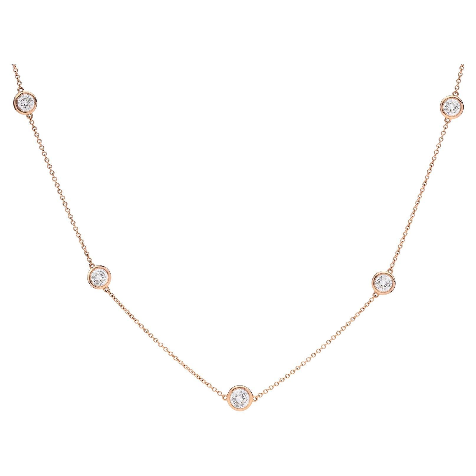 18kt Rose Gold Adjustable Diamonds By The Yard Necklace For Sale