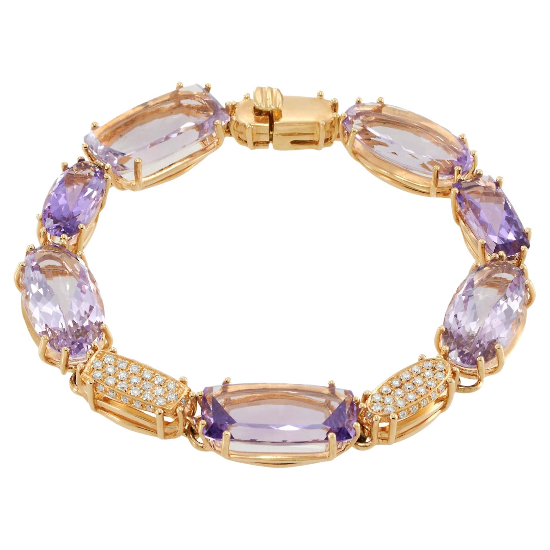 18KT Rose Gold Amethyst 
Diamond Bracelet For Sale
