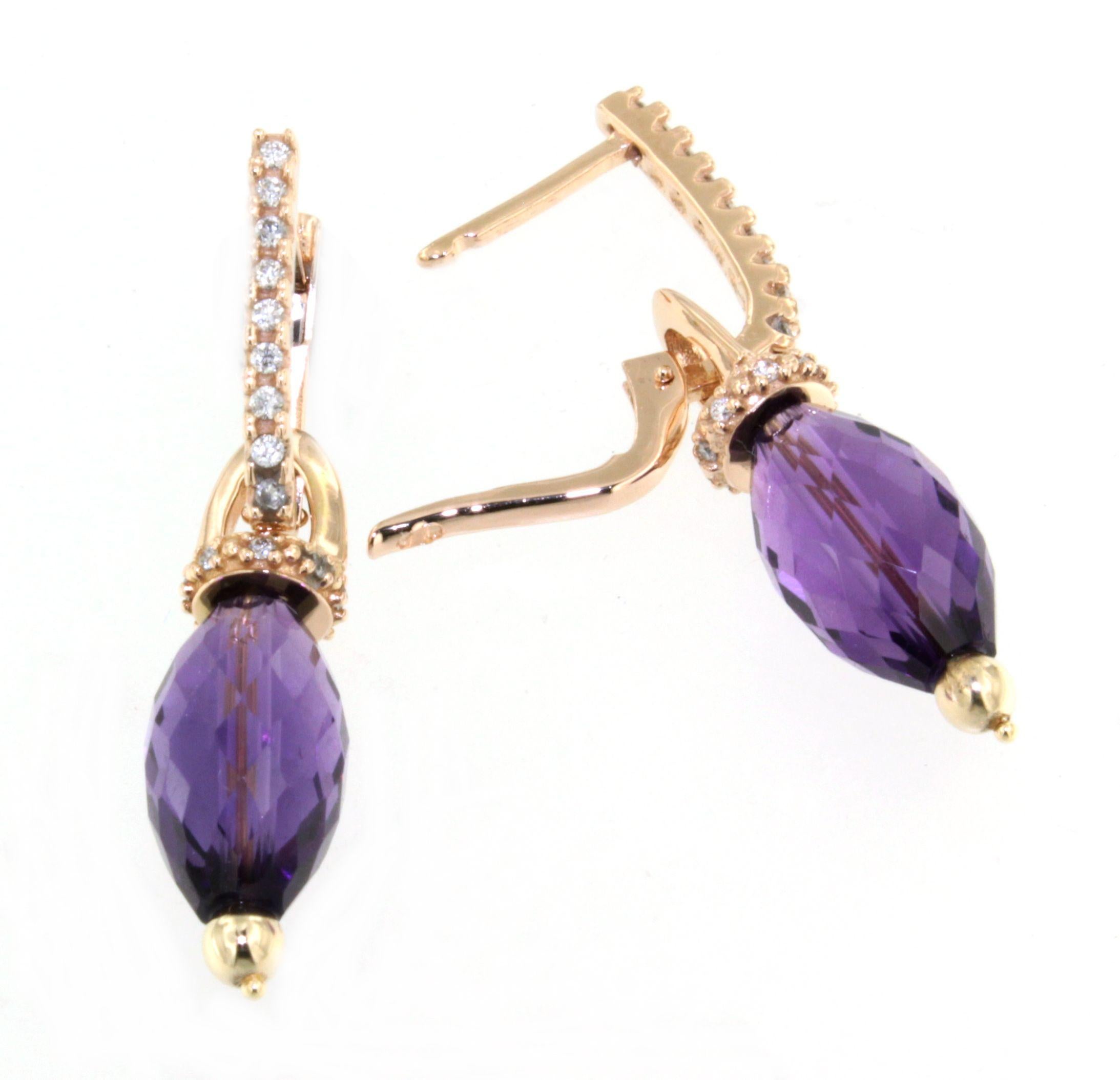 14Kt Rose Gold Amethyst Natur Stein Weiß Diamanten Modern Trandy  Ohrringe im Angebot 4