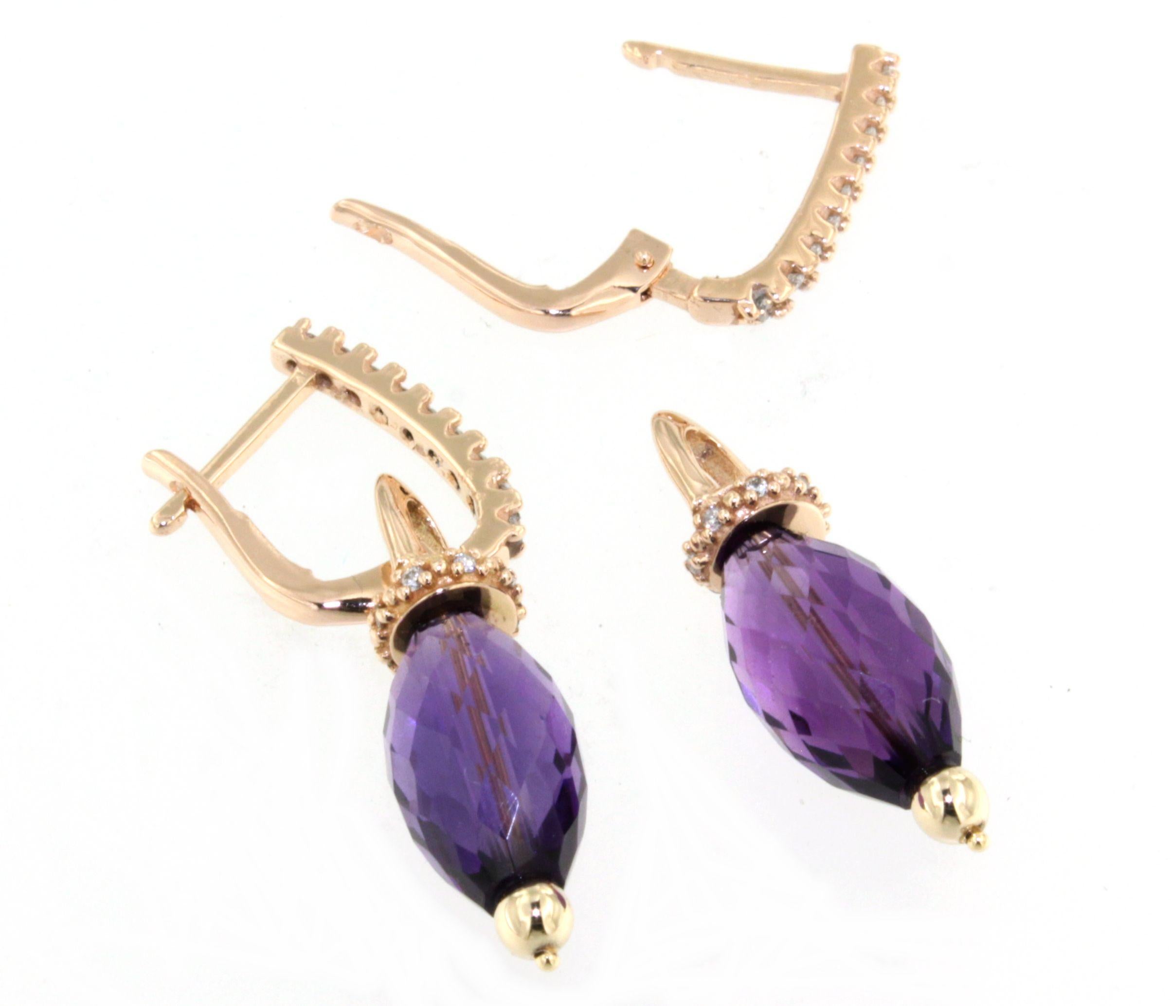 14Kt Rose Gold Amethyst Natur Stein Weiß Diamanten Modern Trandy  Ohrringe im Angebot 5