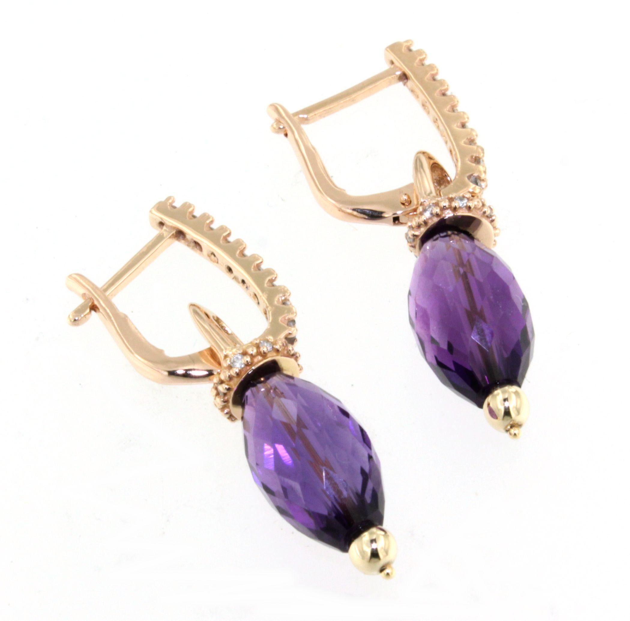 14Kt Rose Gold Amethyst Natur Stein Weiß Diamanten Modern Trandy  Ohrringe im Angebot 6