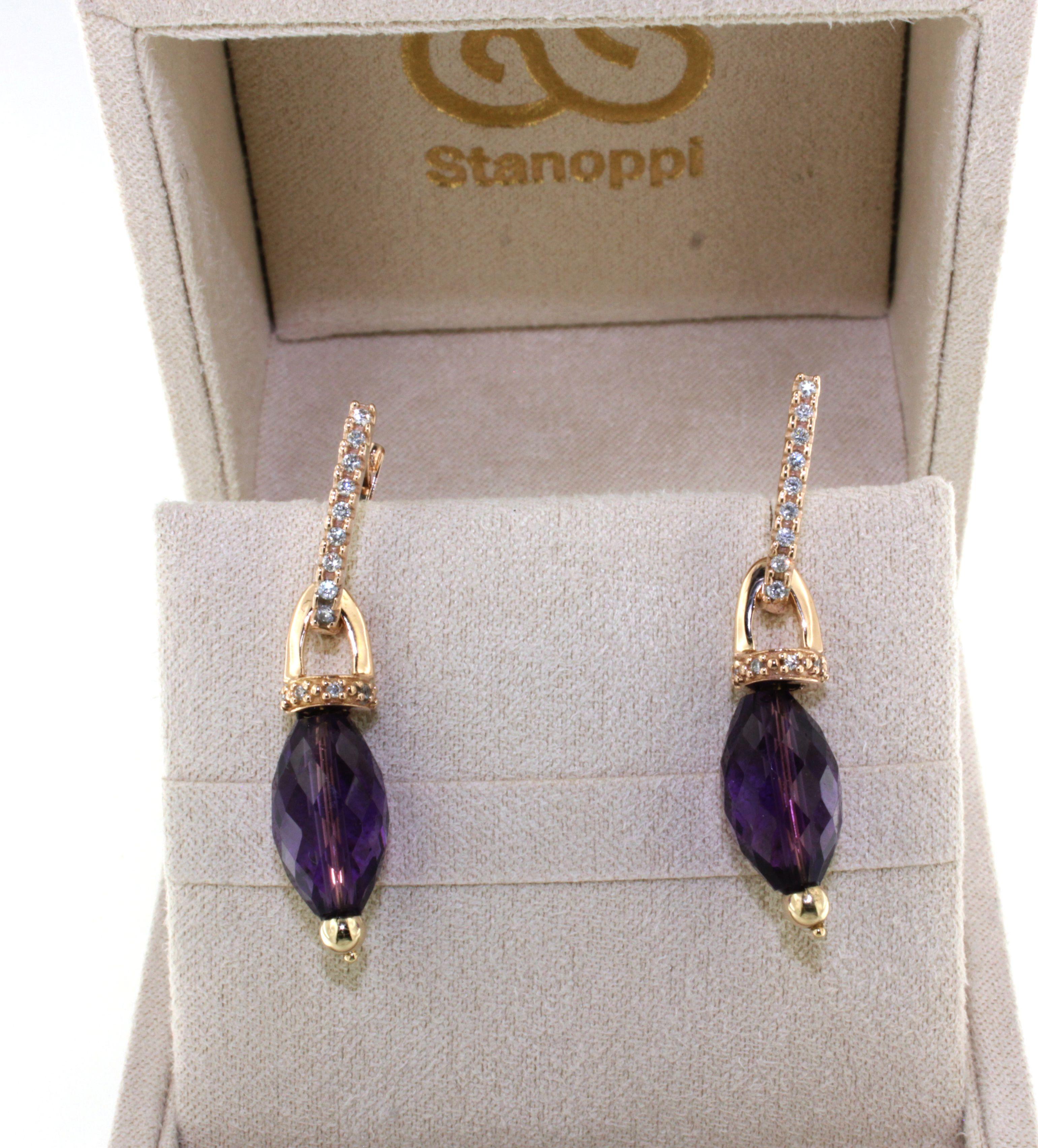 14Kt Rose Gold Amethyst Natur Stein Weiß Diamanten Modern Trandy  Ohrringe im Angebot 7