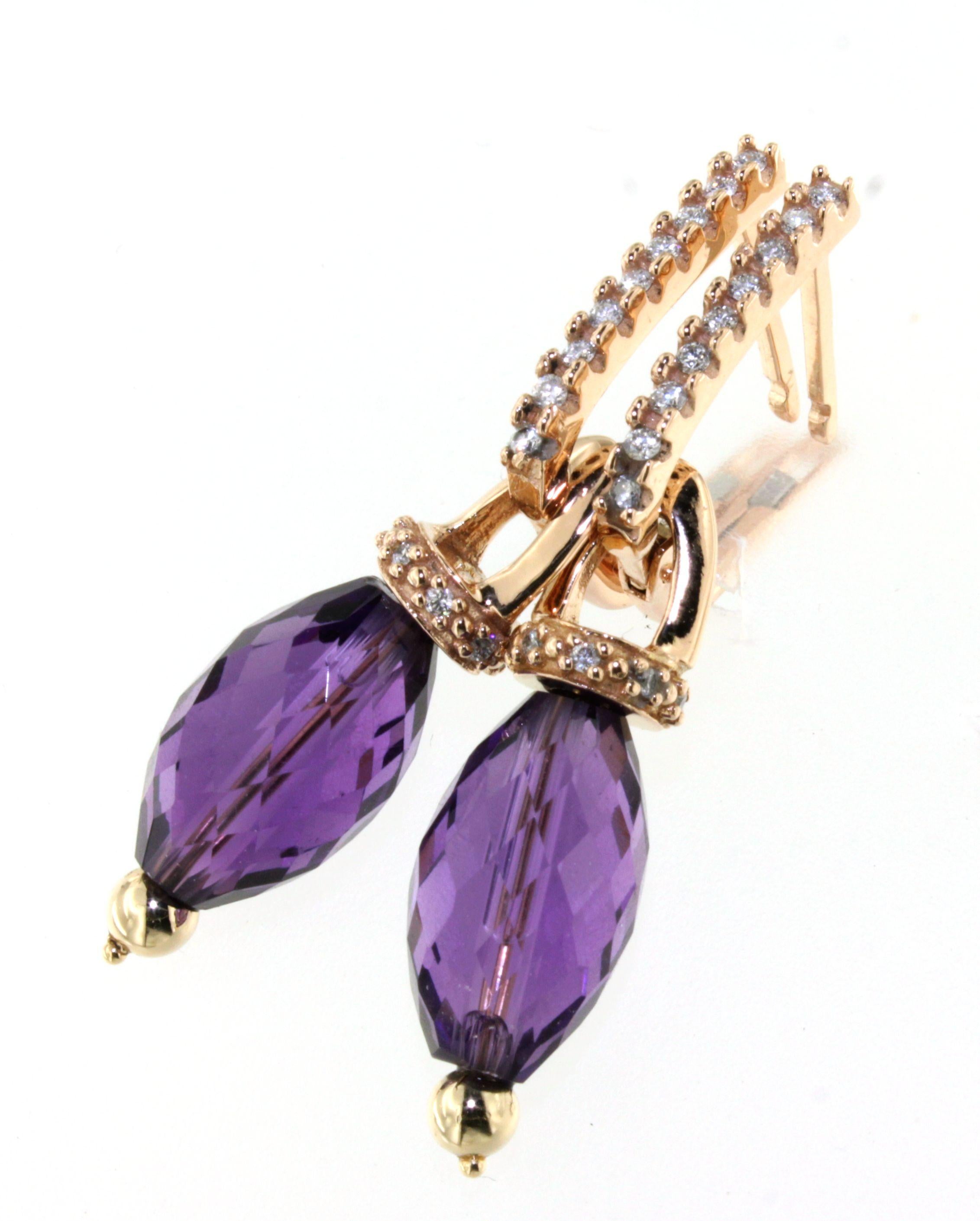 Wunderschöne Ohrringe aus Roségold 18kt mit weißen Diamanten und natürlichem Amethyst 
Der Stein ist eine echte Neuheit, die von der Stylistin Gisella für ihre neuen Schmuckstücke der Frühjahr-Sommer-Kollektion 2025 entworfen wurde. Ich entwerfe