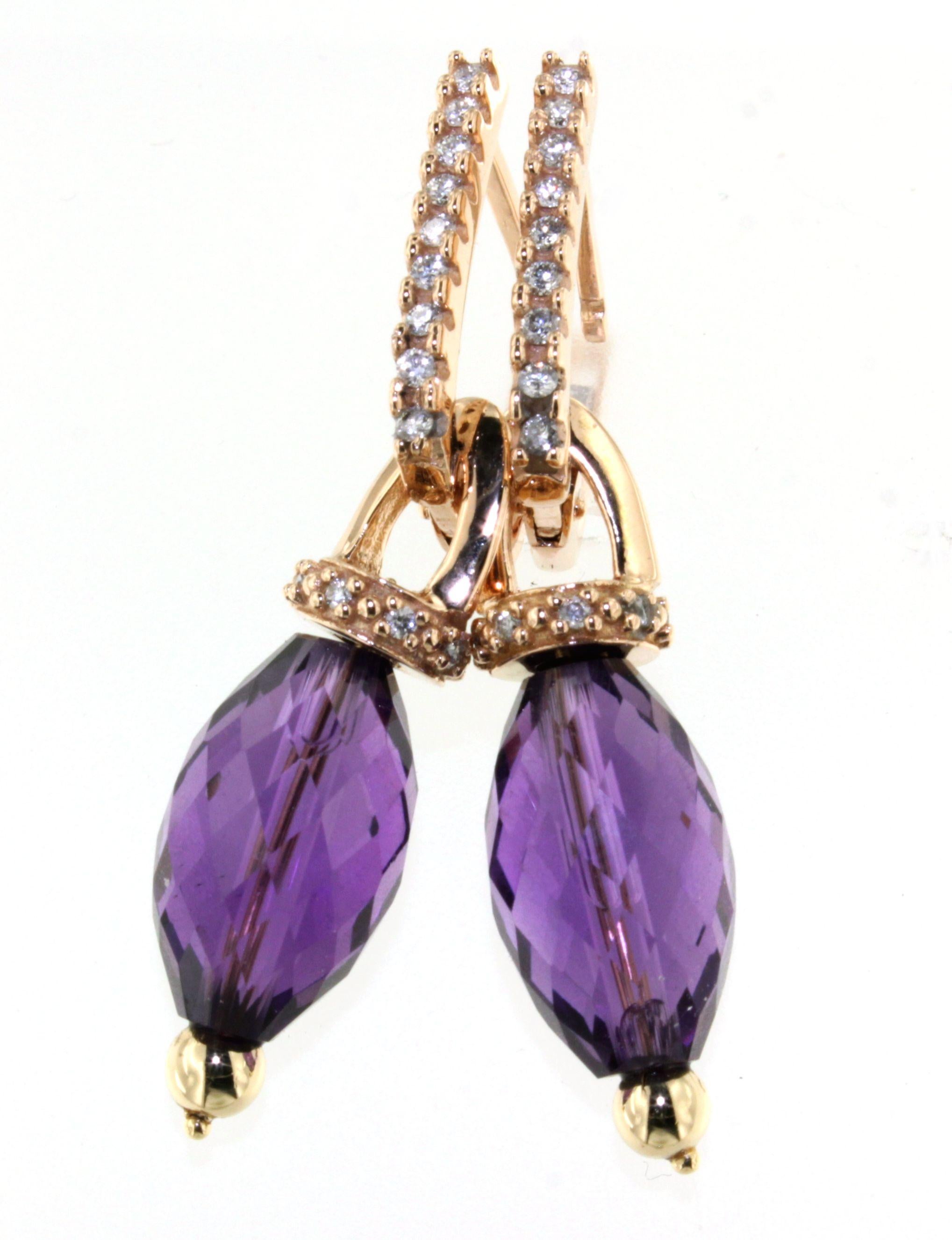 14Kt Rose Gold Amethyst Natur Stein Weiß Diamanten Modern Trandy  Ohrringe (Moderne) im Angebot