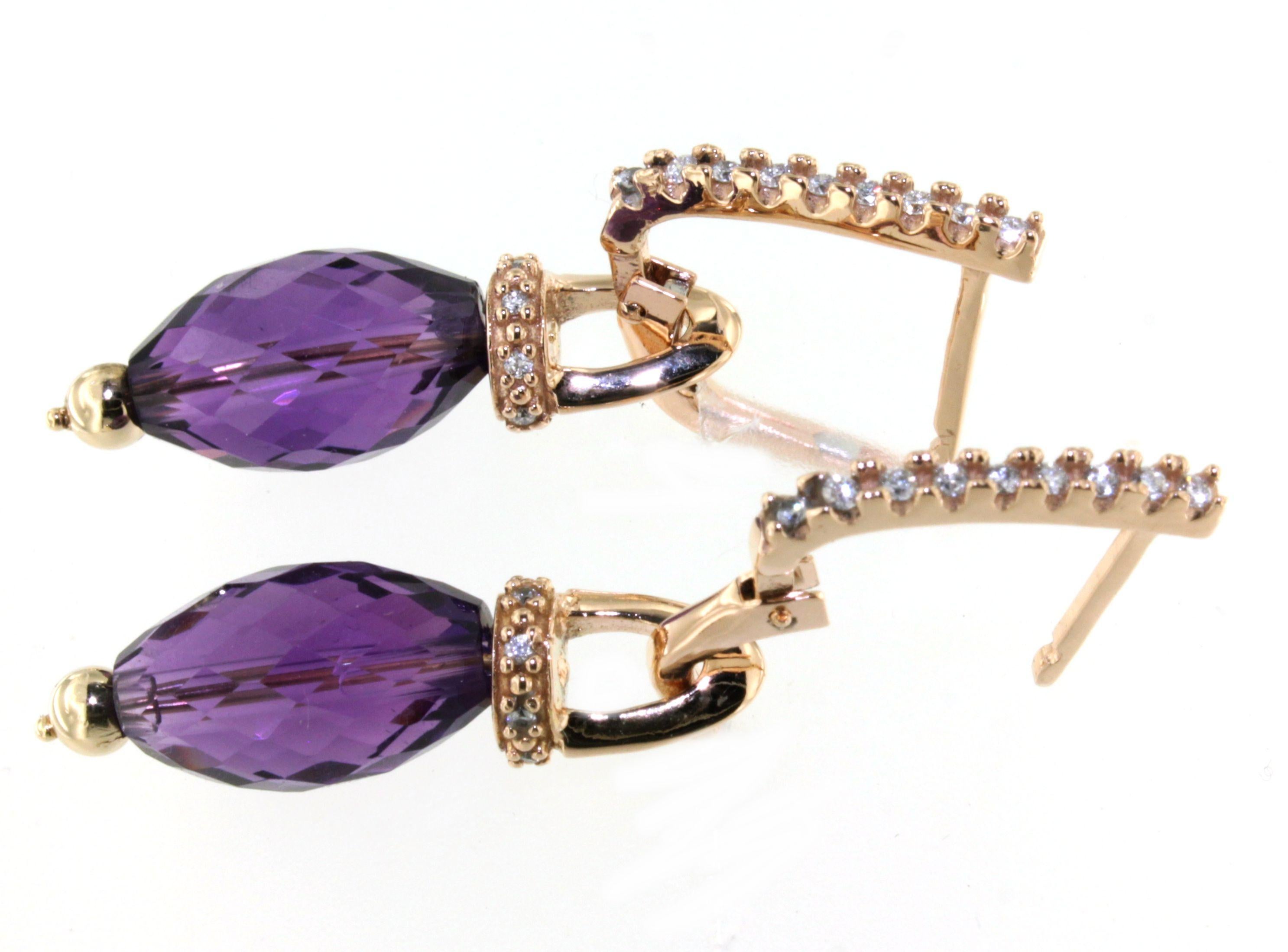 14Kt Rose Gold Amethyst Natur Stein Weiß Diamanten Modern Trandy  Ohrringe im Angebot 1