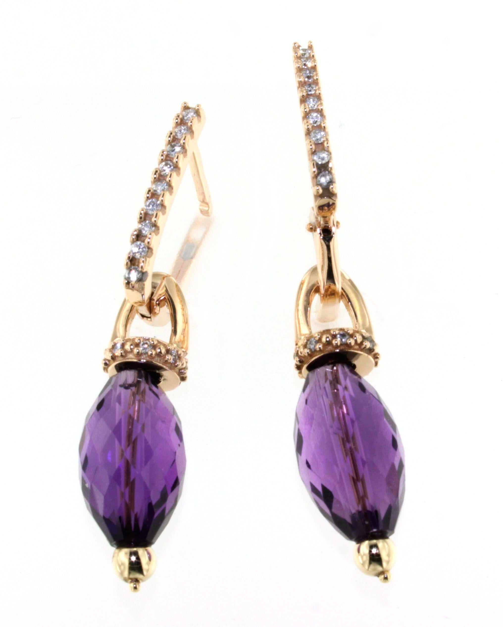 14Kt Rose Gold Amethyst Natur Stein Weiß Diamanten Modern Trandy  Ohrringe im Angebot 2