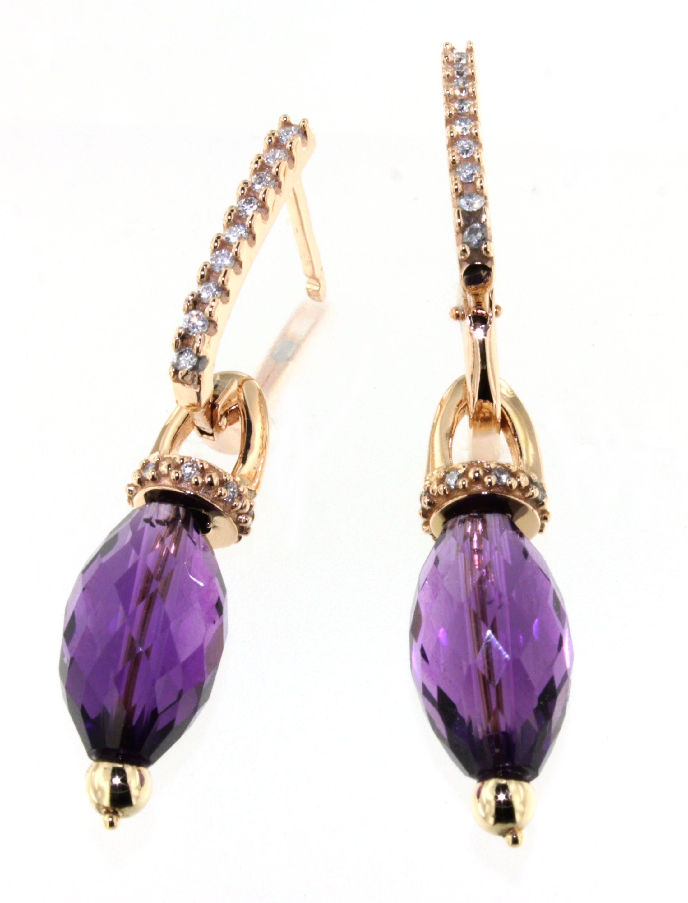 14Kt Rose Gold Amethyst Natur Stein Weiß Diamanten Modern Trandy  Ohrringe im Angebot 3