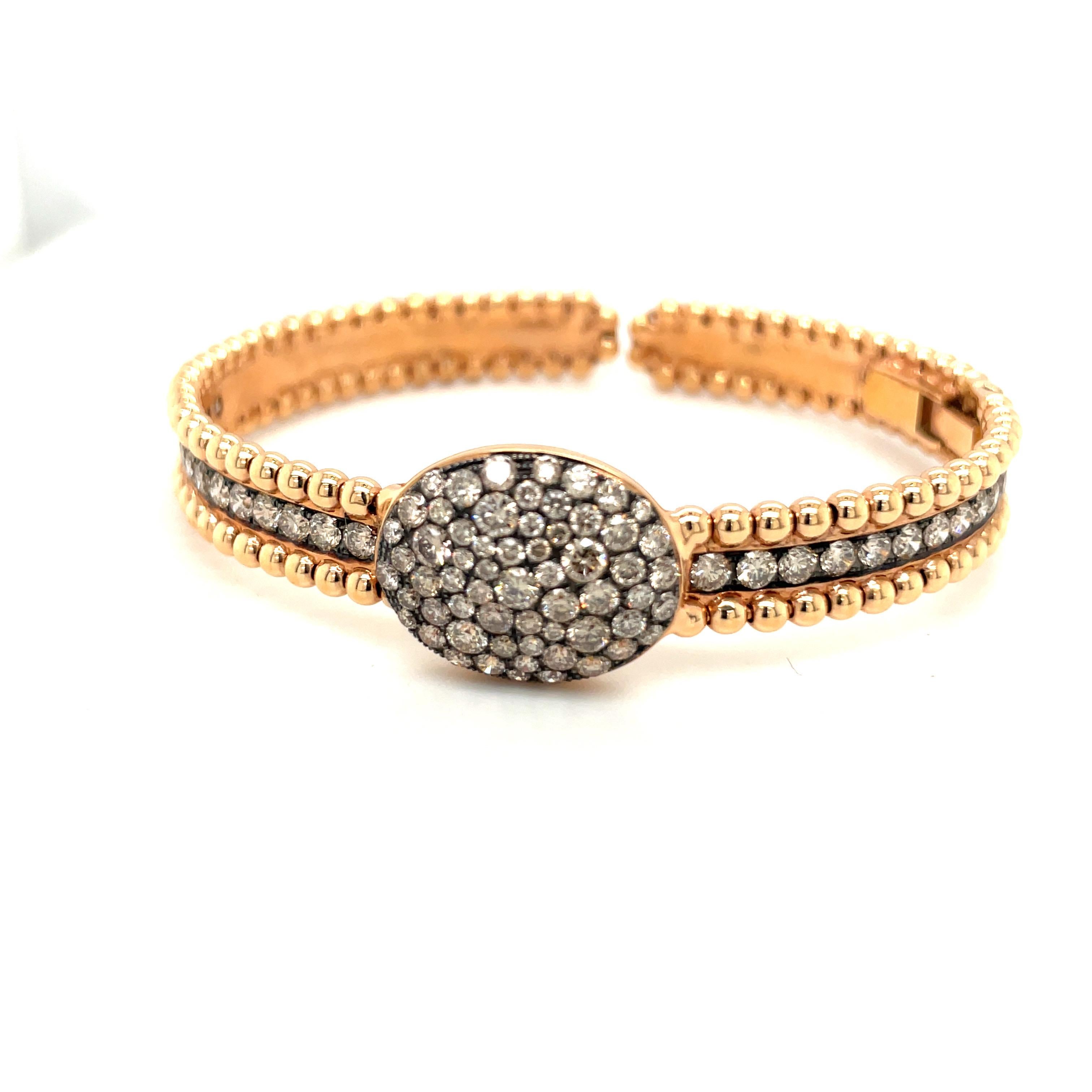 Bracelet en or rose 18 carats et perles de diamants cognac de 3,50 carats Unisexe en vente
