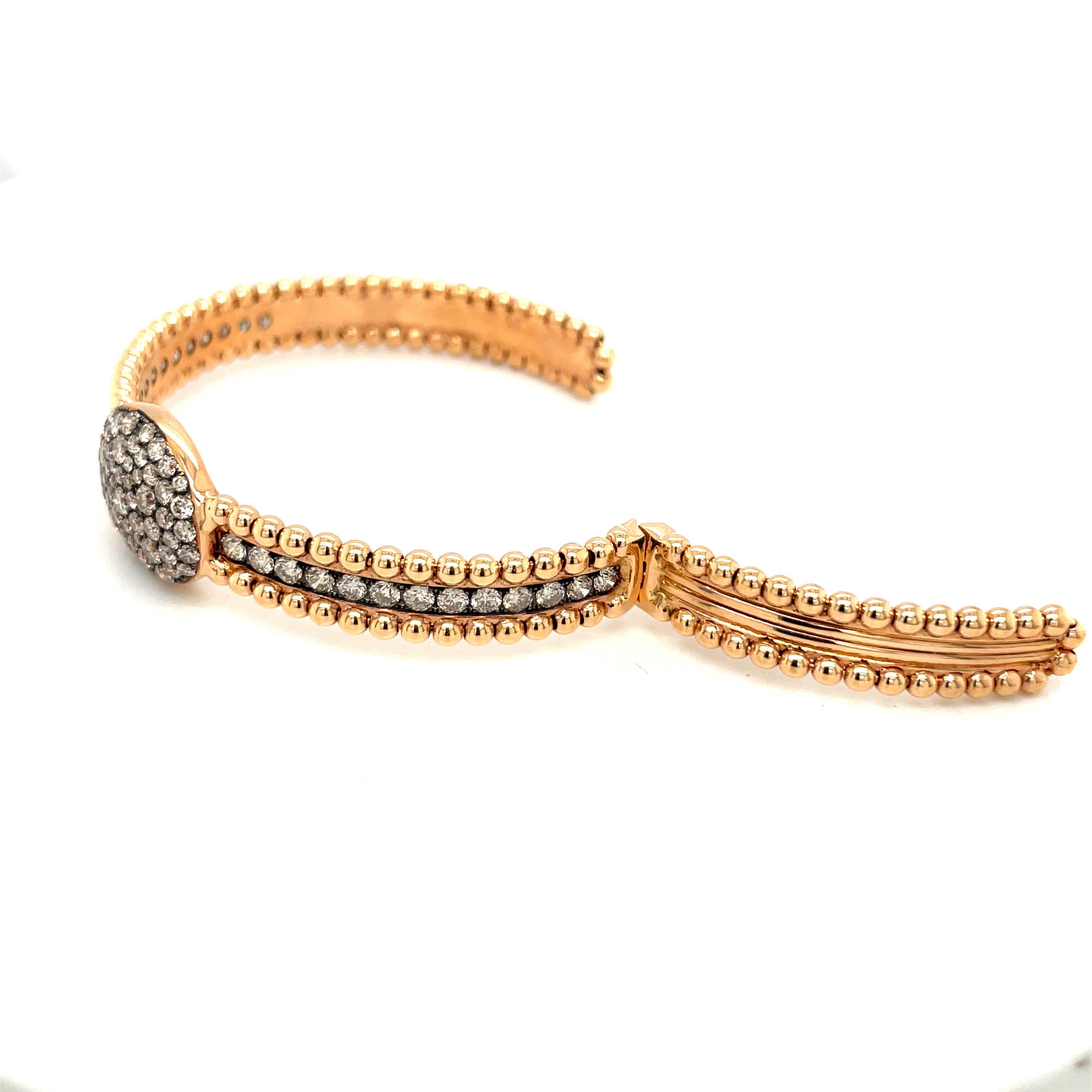 Bracelet en or rose 18 carats et perles de diamants cognac de 3,50 carats en vente 1