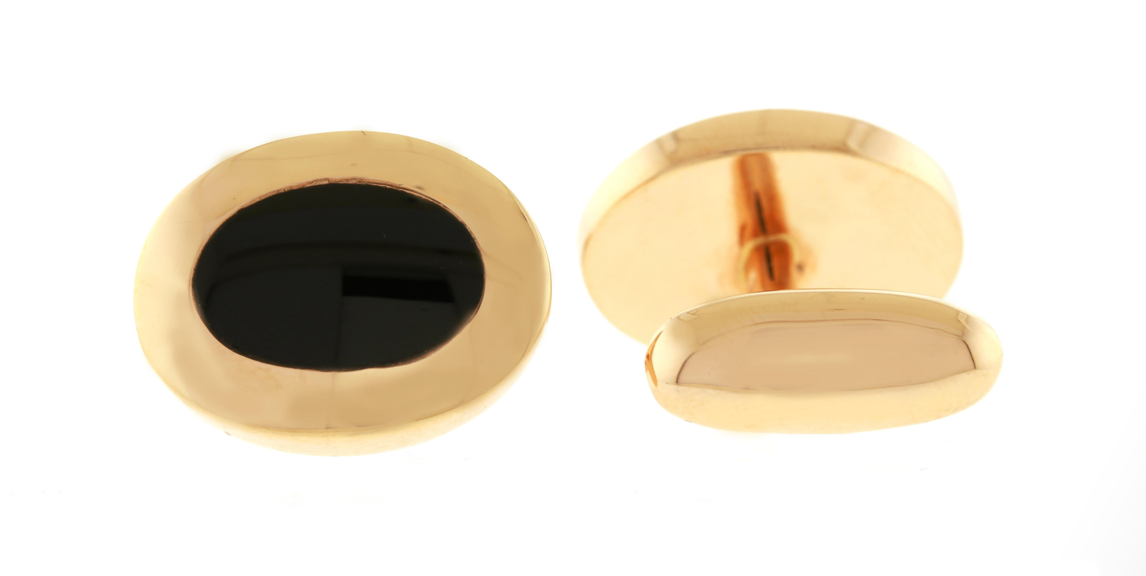 18kt Rose Gold and Black Onyx Cufflinks In New Condition For Sale In Bethesda, MD