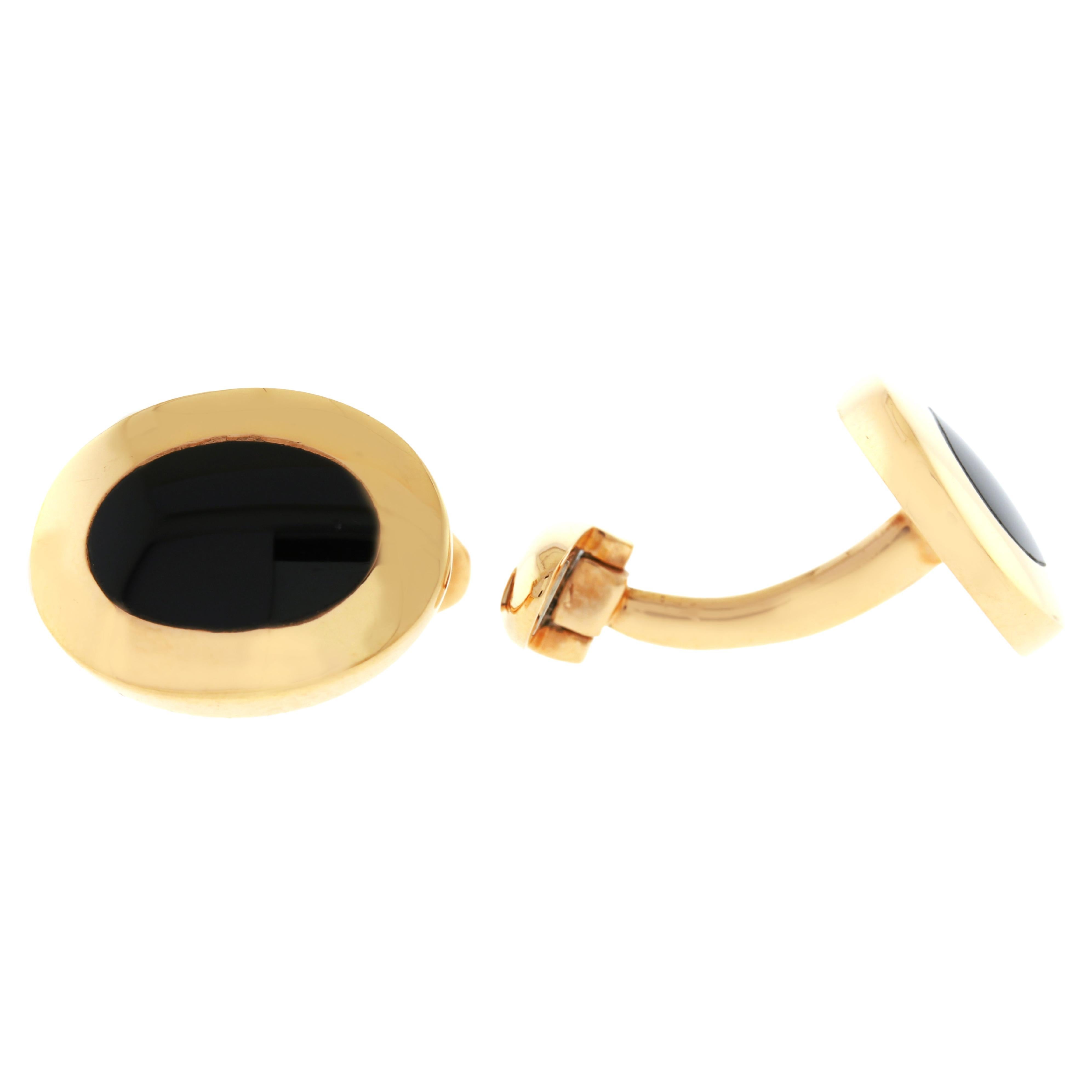 18kt Rose Gold and Black Onyx Cufflinks For Sale