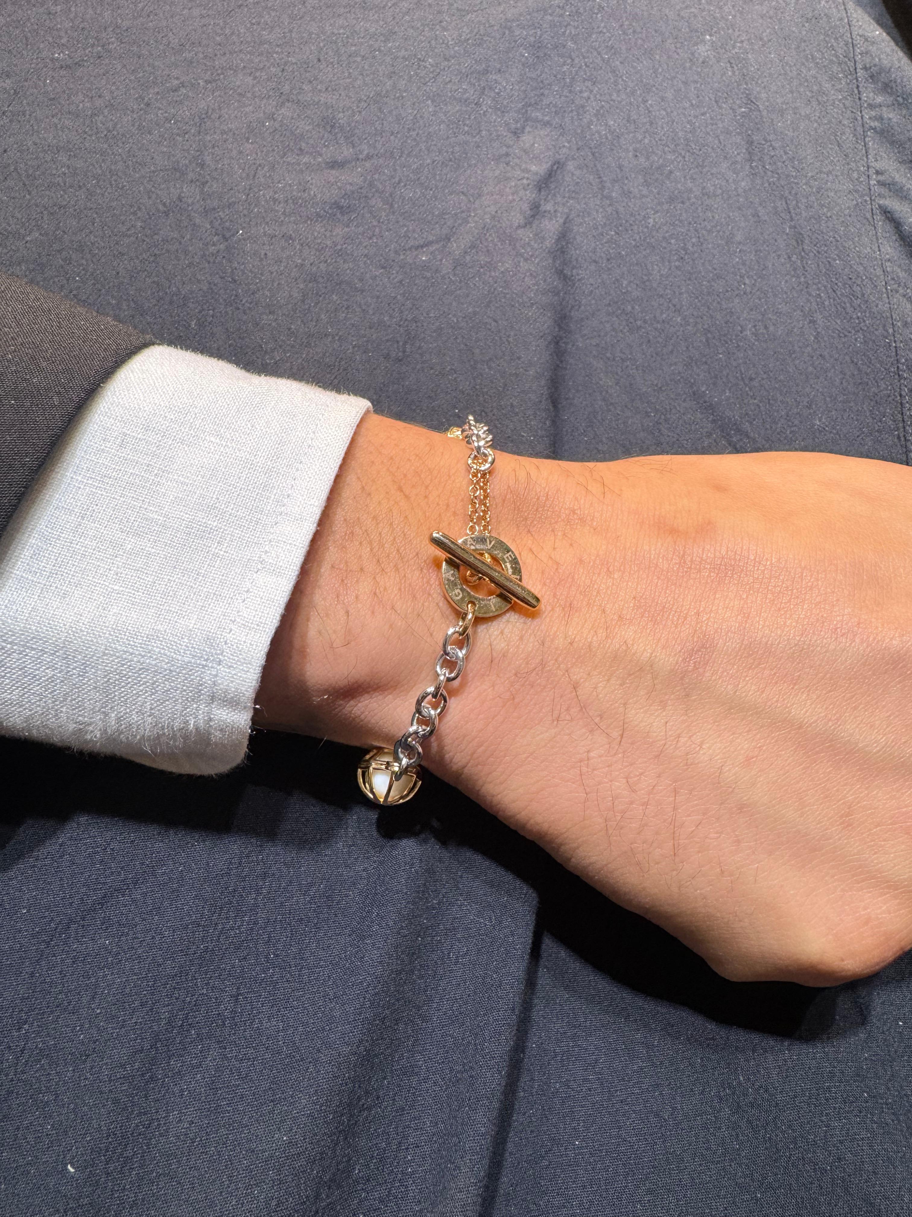 18KT Rose Gold and Silver Chain Bracelet with Howlite Spheres For Sale 2
