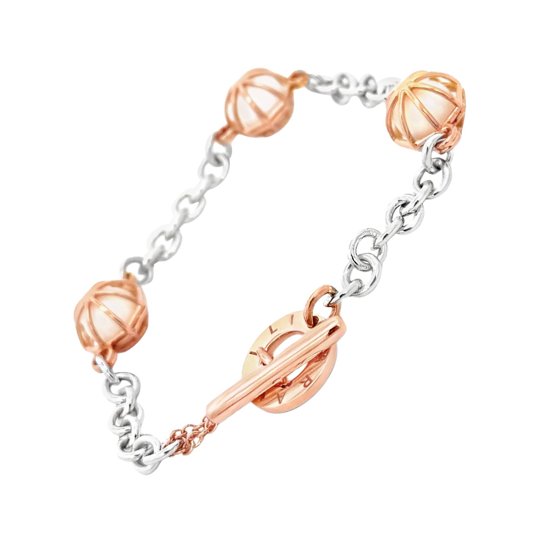 18KT Rose Gold and Silver Chain Bracelet with Howlite Spheres