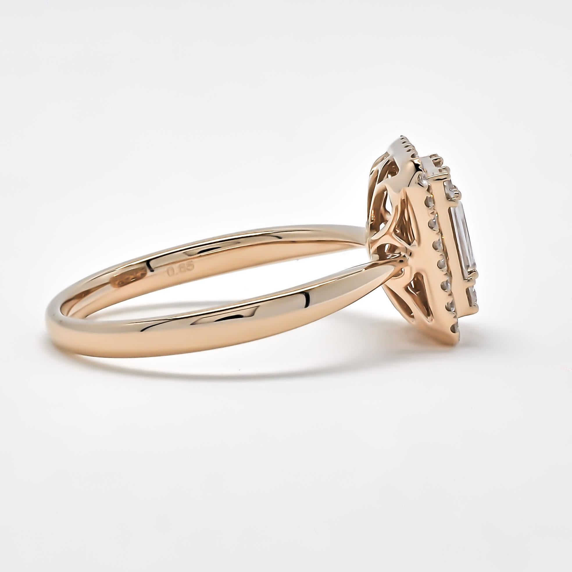 Women's 18KT Rose Gold Baguette Halo Cluster Natural Diamonds Engagement Ring R065979 RG For Sale