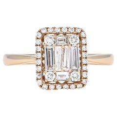 18KT Rose Gold Baguette Halo Cluster Natural Diamonds Engagement Ring R065979 RG