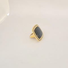 18 Karat Rose Gold Blue Topaz and Hematite Ring with Diamonds