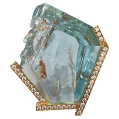 Broche en or rose 18 carats avec Nat. Aigue-marine 29 carats et diamant taille brillant de 1,98 carat