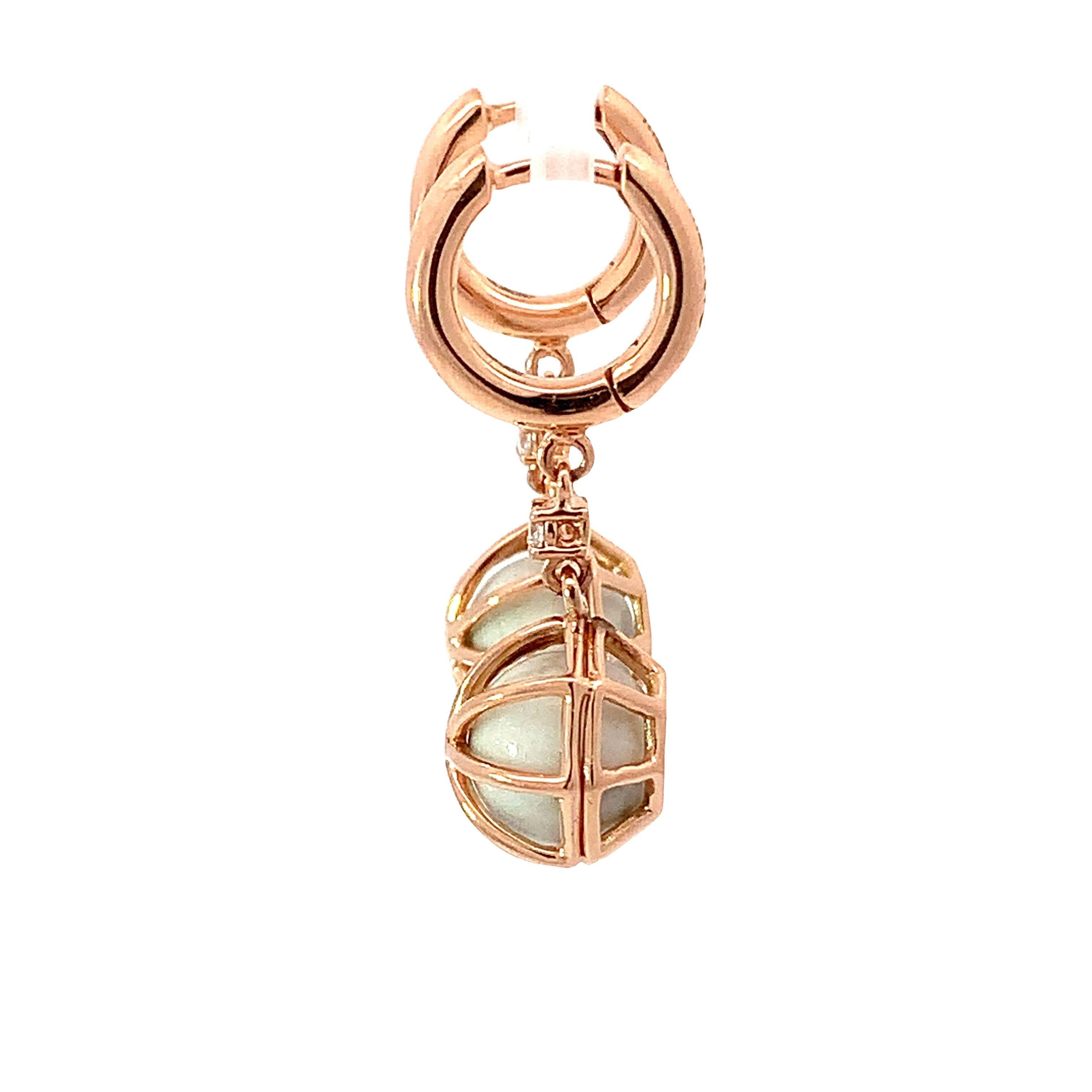 Boucles d'oreilles pendantes en or rose 18 carats avec chaîne blanche  Sphères en howlite Neuf - En vente à Valenza, IT