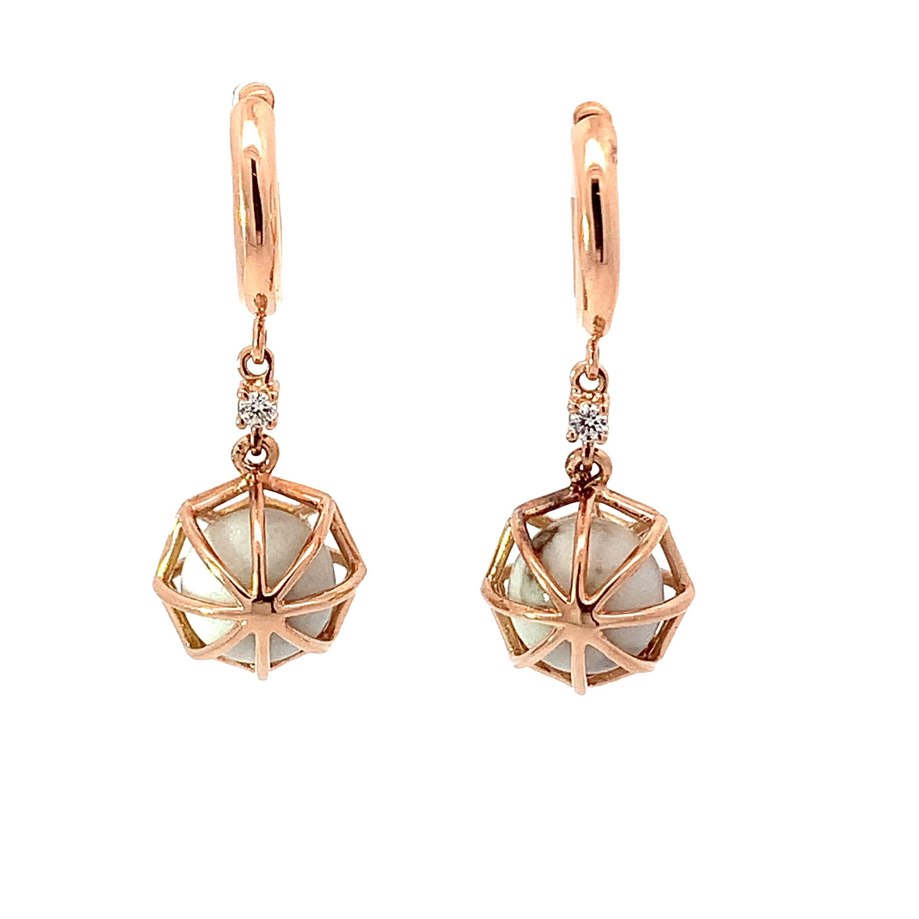 Women's or Men's 18KT Rose Gold Chain Hanging Earrings with White  Howlite Spheres For Sale