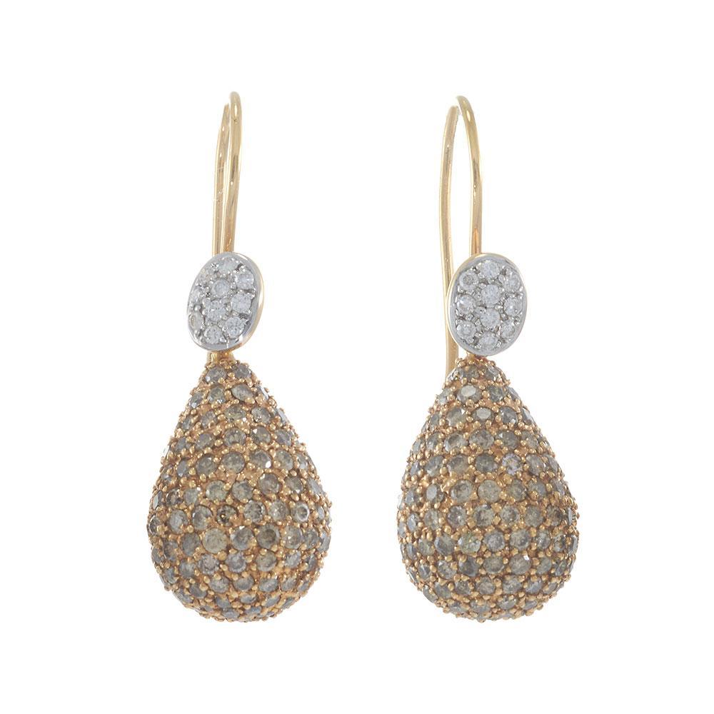 Orecchini a goccia in oro rosa 18KT con diamanti bianchi e champagne In condizioni Nuovo in vendita a New York, NY
