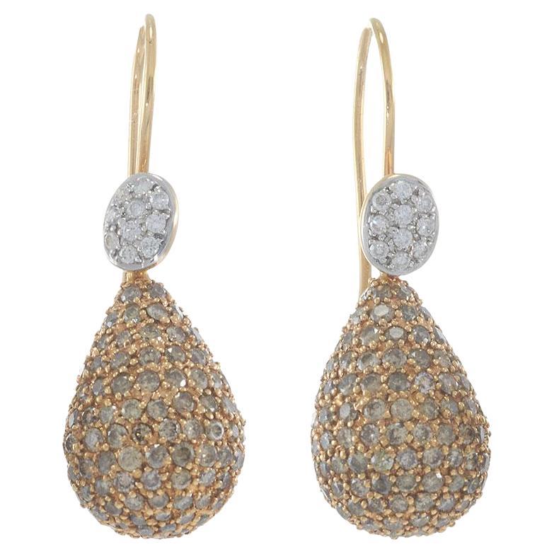 Orecchini a goccia in oro rosa 18KT con diamanti bianchi e champagne