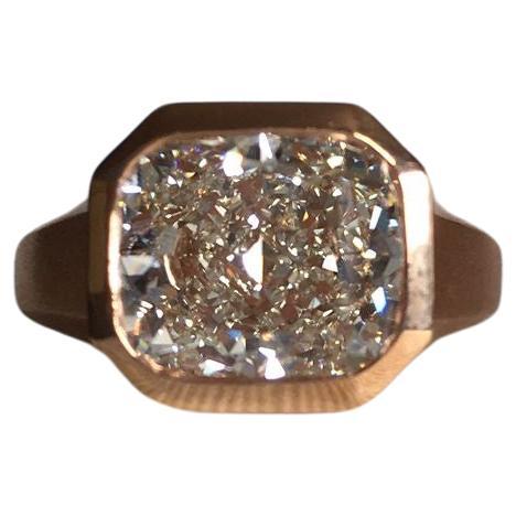 18kt Rose gold chevalier ring, HRD certified 4.78ct cushion, J, VVS2, Exc polish
