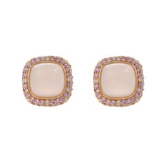 18KT Rose Gold Clip Earrings with Rose Quartz, Pink Sapphire, and Diamond Accent