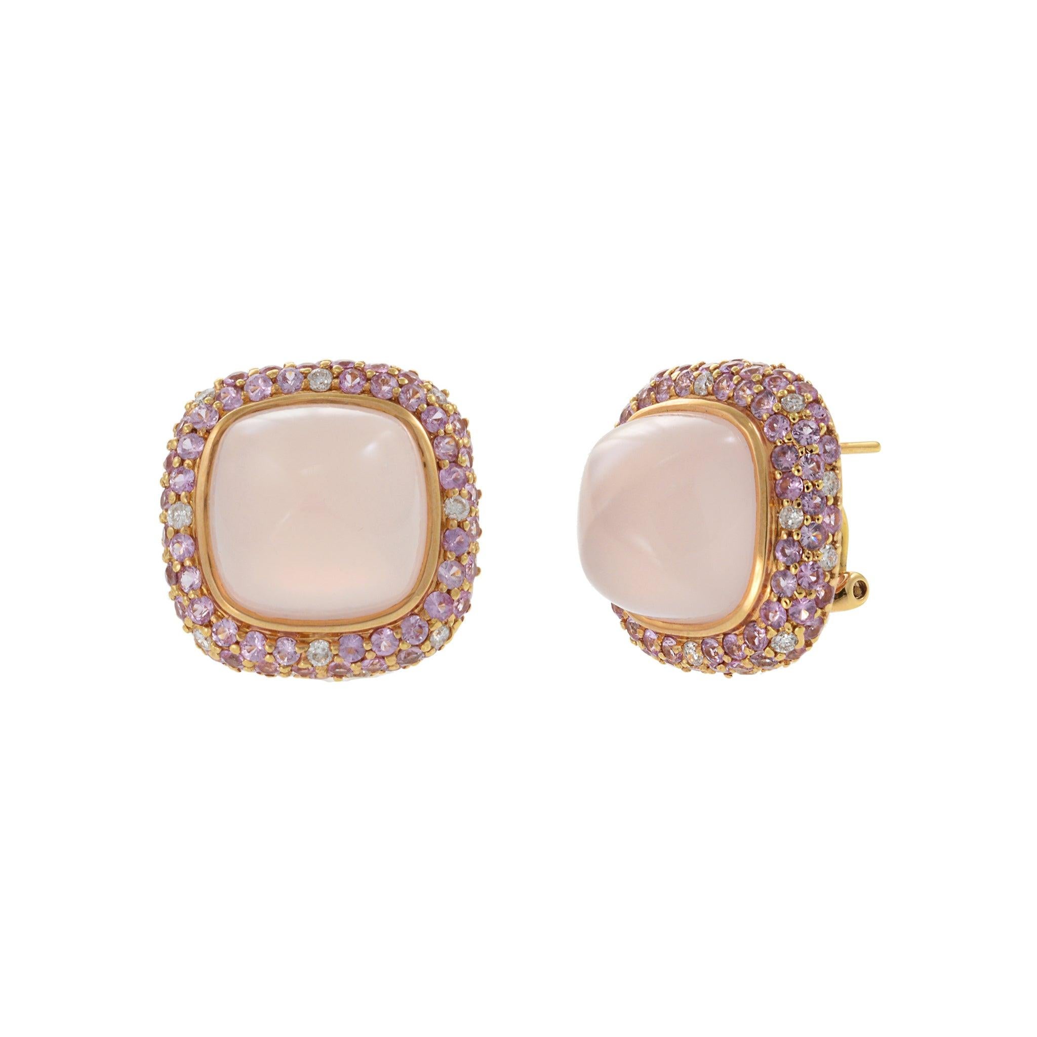 Moderno Orecchini a clip in oro rosa 18KT con quarzo rosa, zaffiro rosa e accenti di diamanti in vendita