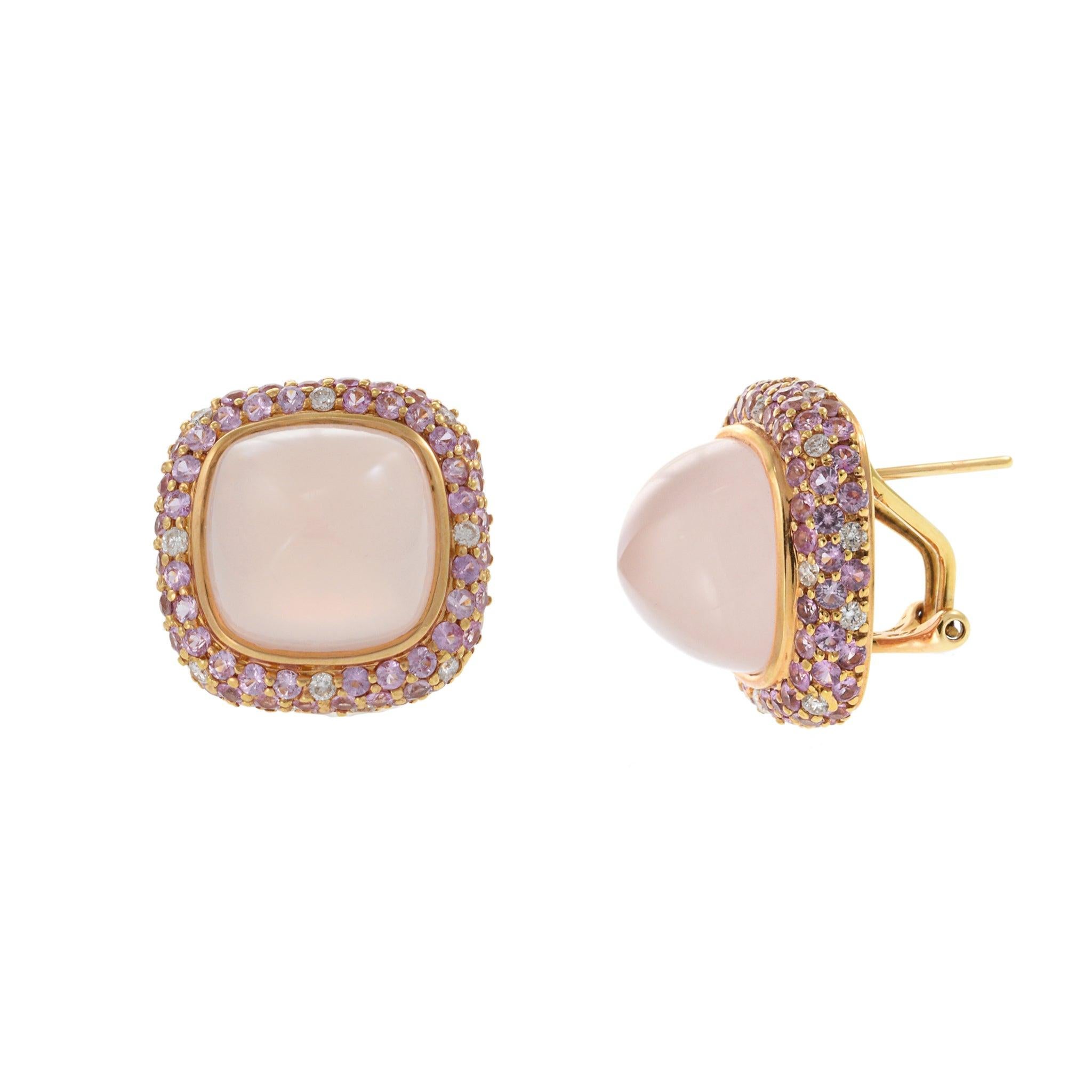 Orecchini a clip in oro rosa 18KT con quarzo rosa, zaffiro rosa e accenti di diamanti In condizioni Nuovo in vendita a New York, NY