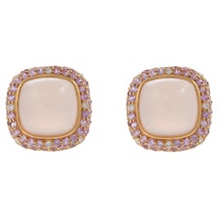 18KT Rose Gold Clip Earrings with Rose Quartz, Pink Sapphire, and Diamond Accent