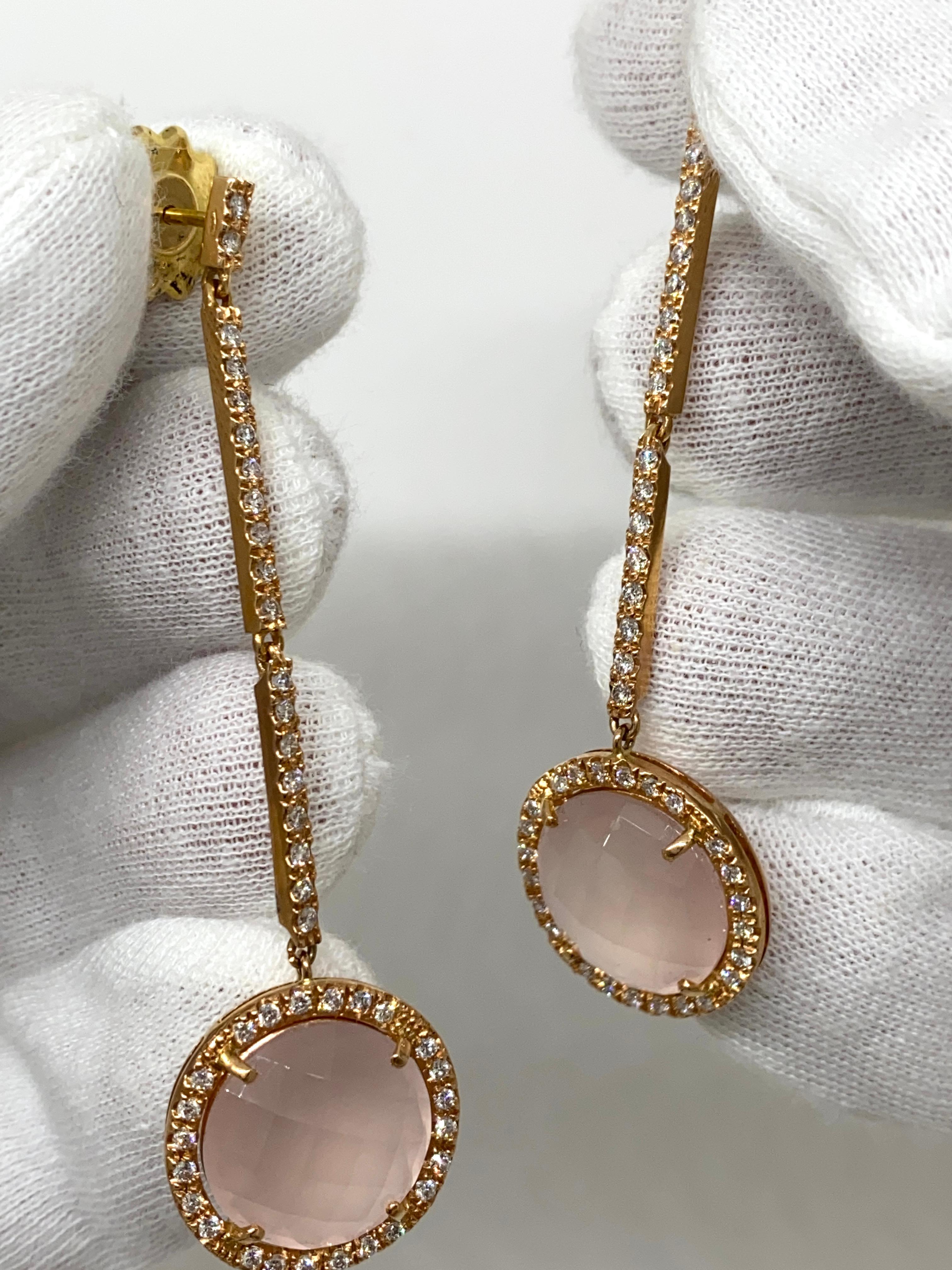 18 Karat Rose Gold Dangling Earrings 1.72 Carat White Diamonds In New Condition For Sale In Bergamo, BG