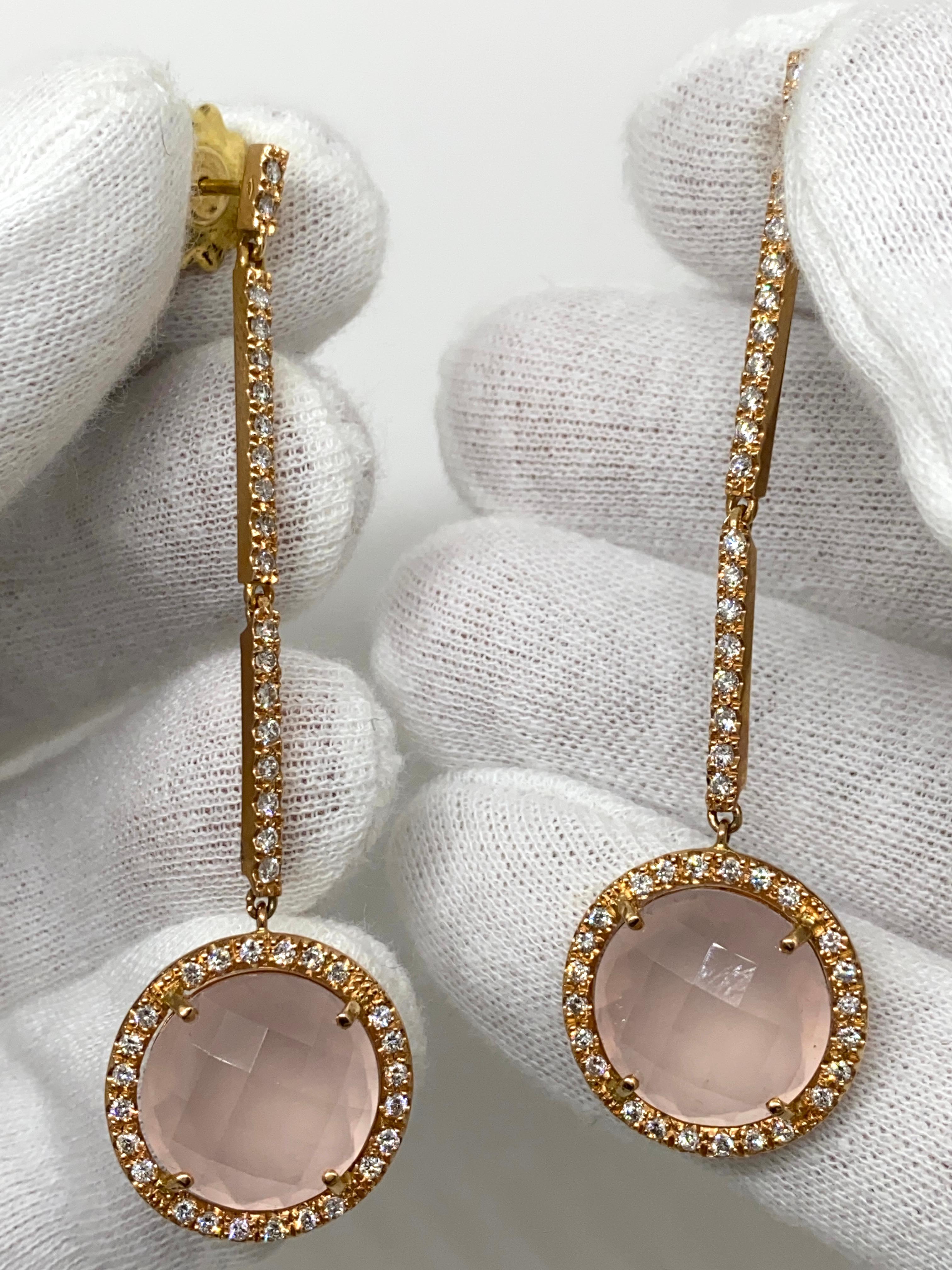Women's 18 Karat Rose Gold Dangling Earrings 1.72 Carat White Diamonds For Sale