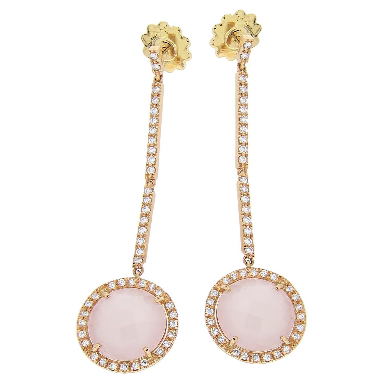 18 Karat Rose Gold Dangling Earrings 1.72 Carat White Diamonds For Sale
