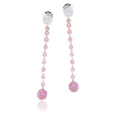 18kt Rose Gold Dangling Earrings Pink Sapphires 4.76 Ct & White Diamonds 0.48 Ct