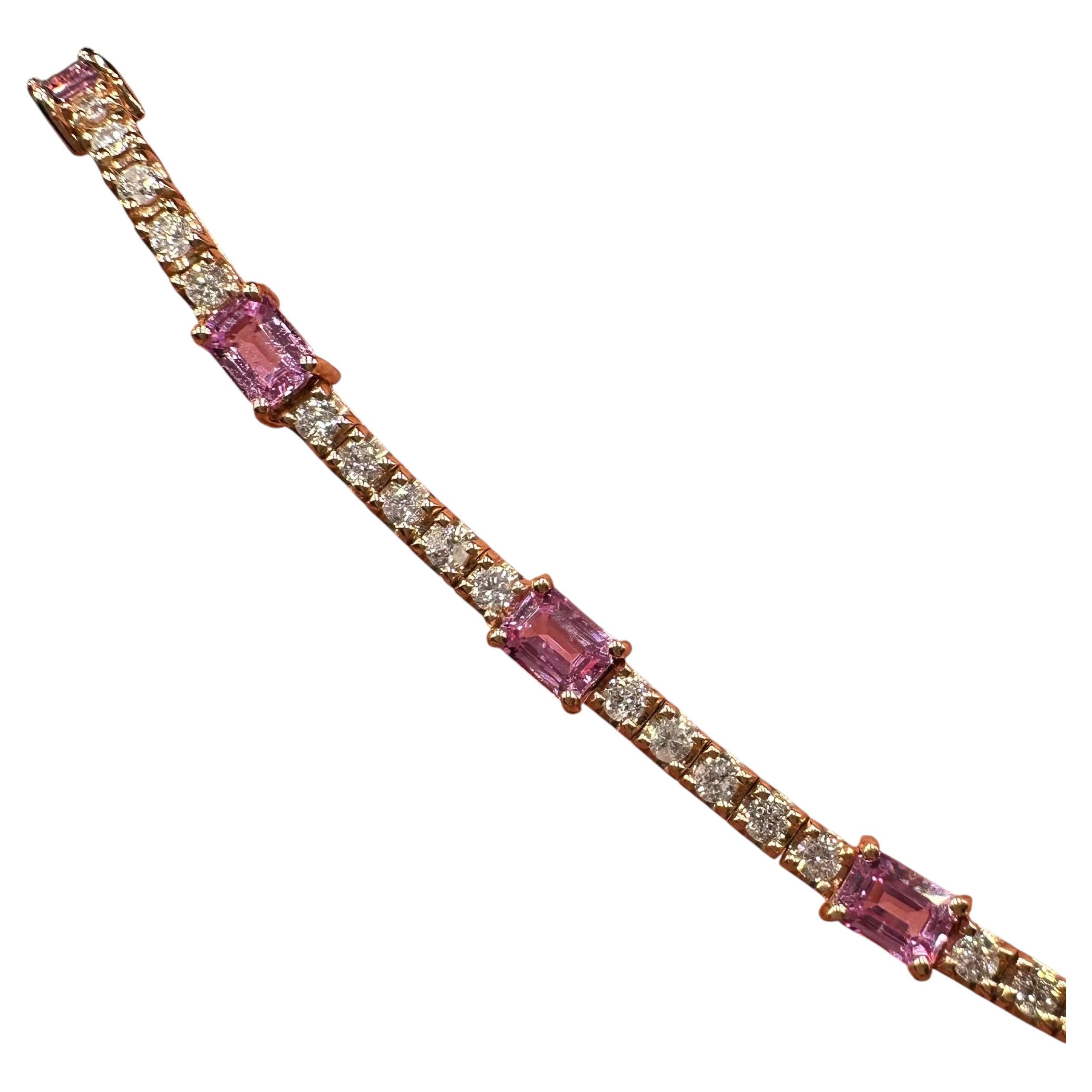 Pulsera de oro rosa de 18 quilates con diamantes y zafiros rosas SDB110 ILLT