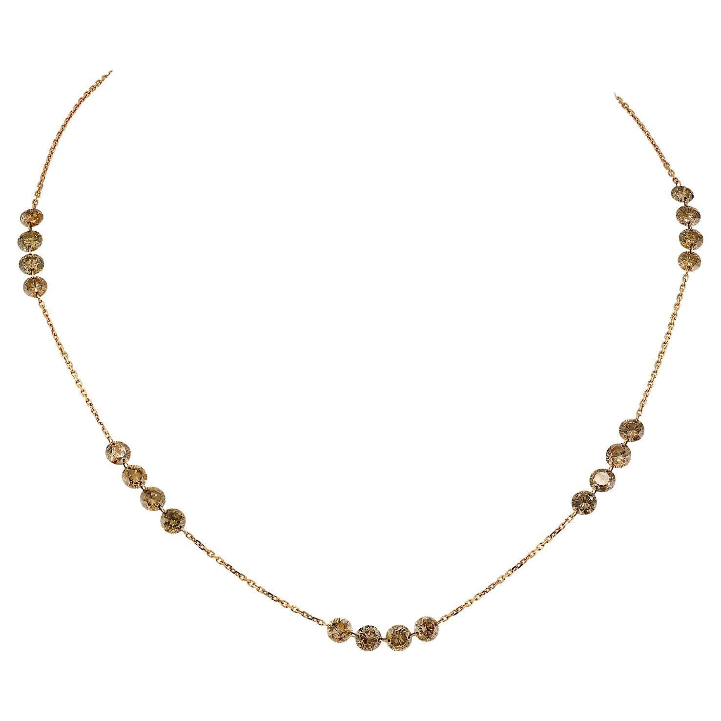 Collana con catena di diamanti in oro rosa 18kt e diamanti champagne