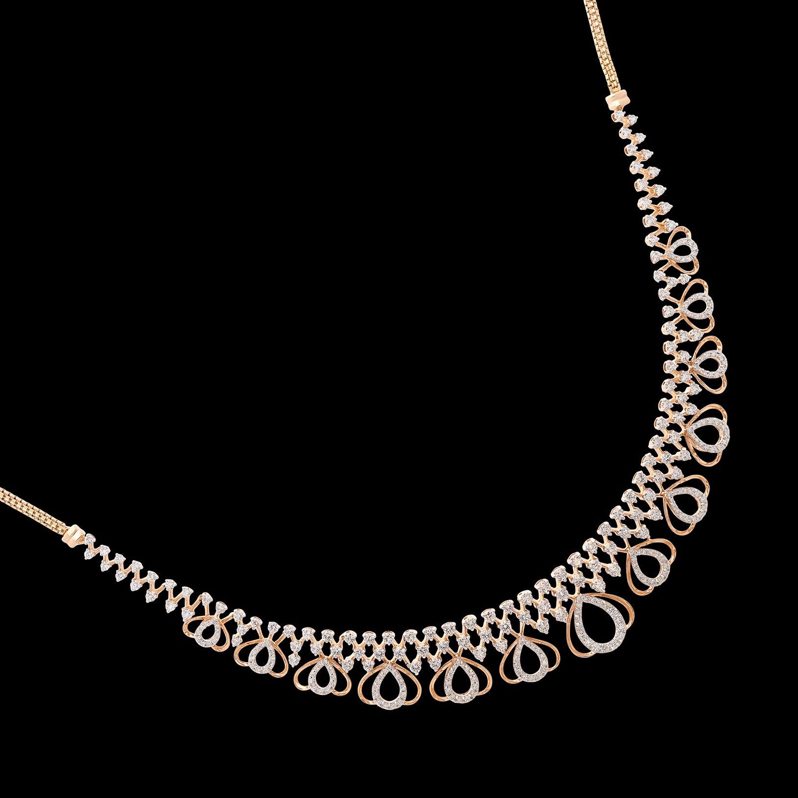 Round Cut 18kt Rose Gold Diamond Choker Necklace For Sale